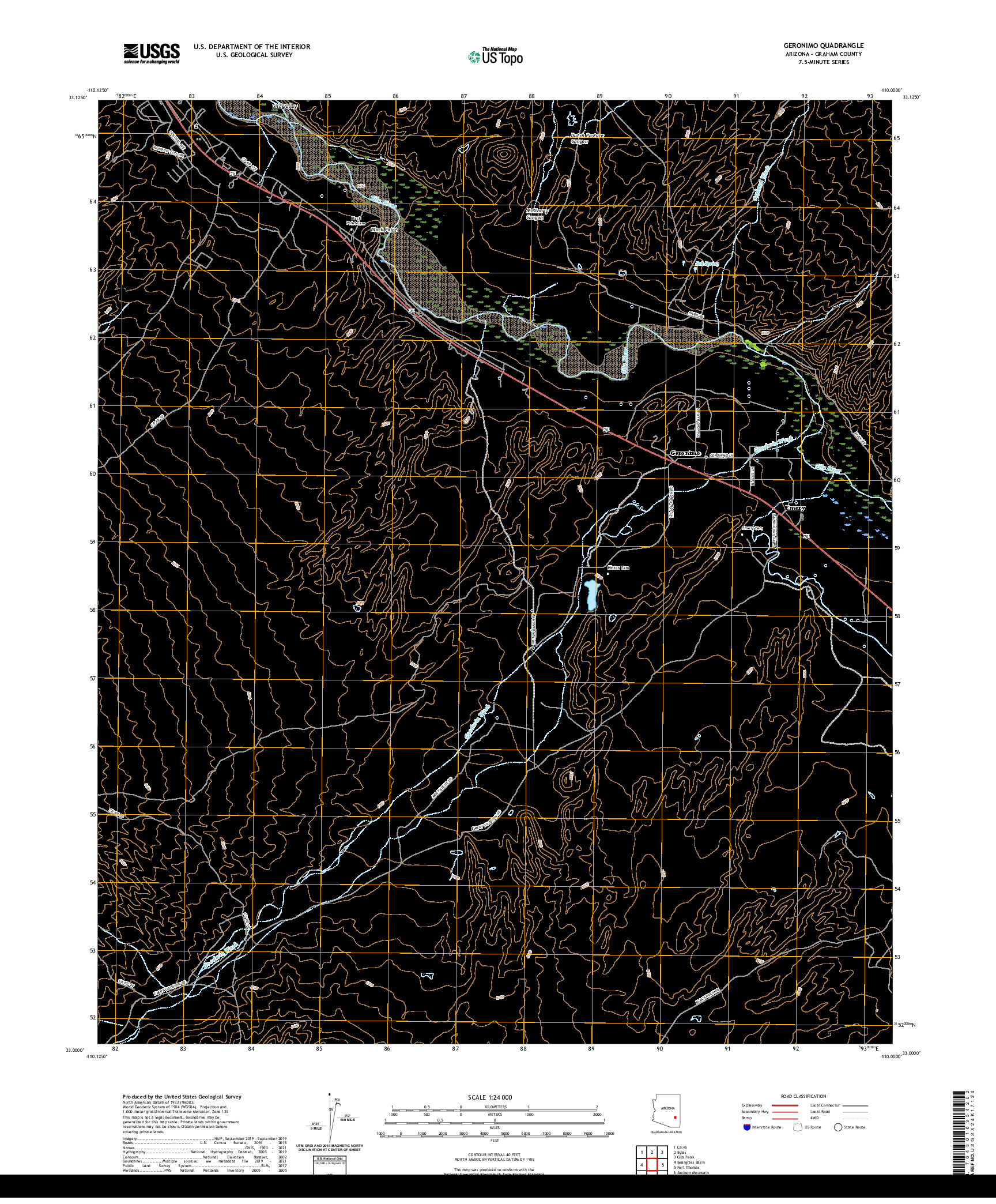 US TOPO 7.5-MINUTE MAP FOR GERONIMO, AZ