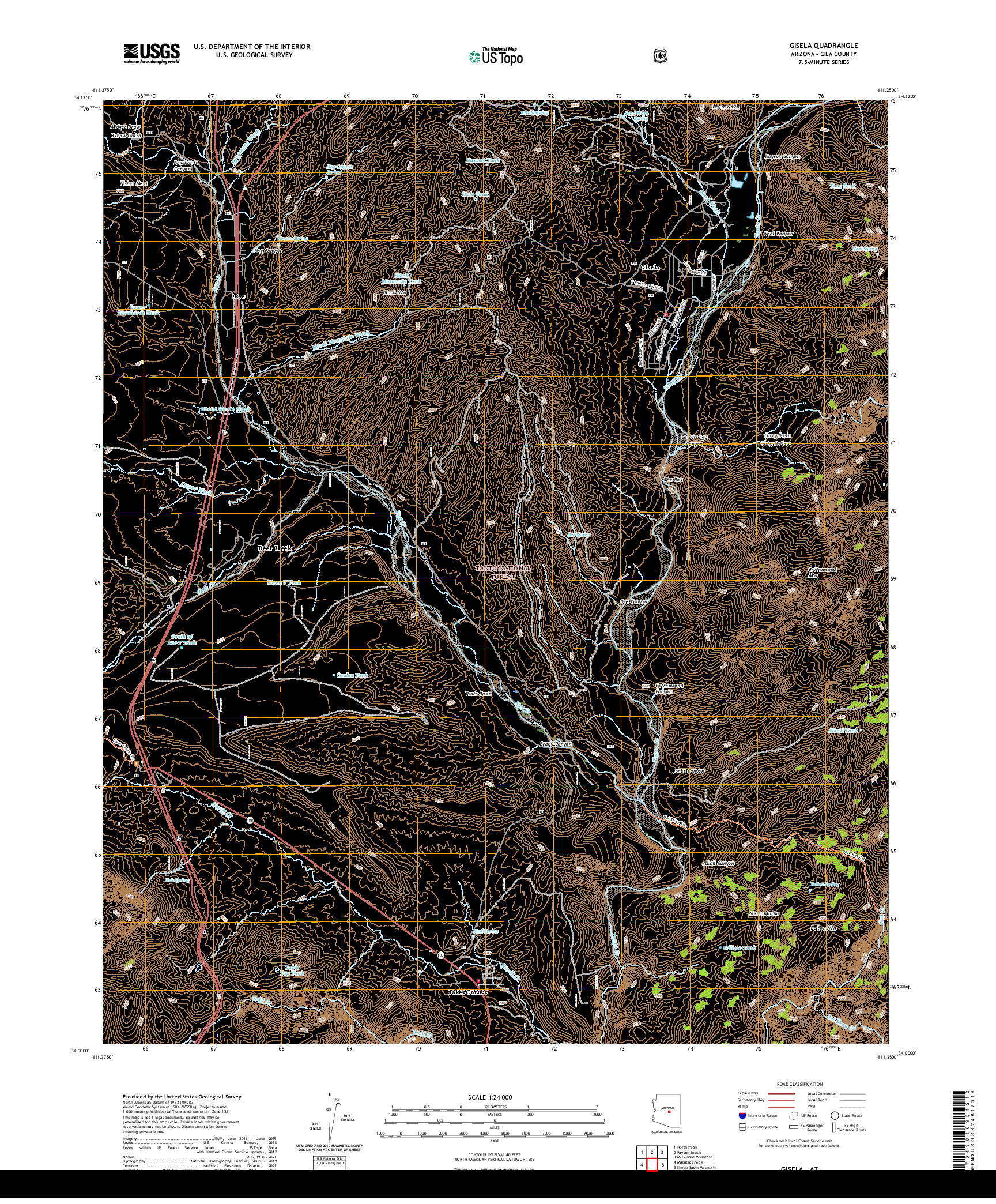 US TOPO 7.5-MINUTE MAP FOR GISELA, AZ