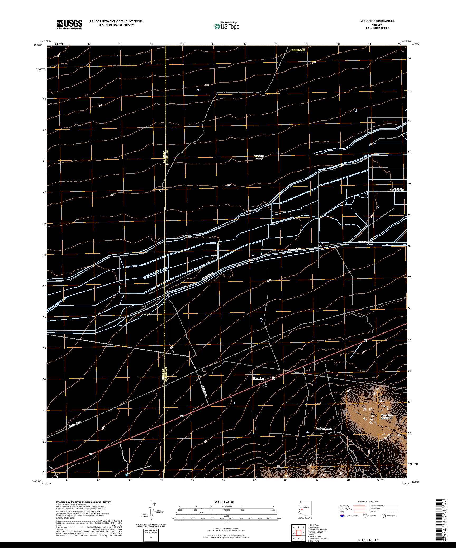 US TOPO 7.5-MINUTE MAP FOR GLADDEN, AZ