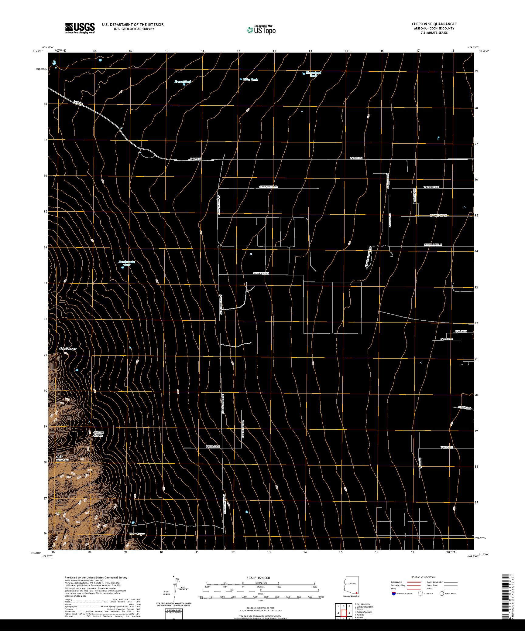 USGS US TOPO 7.5-MINUTE MAP FOR GLEESON SE, AZ 2021