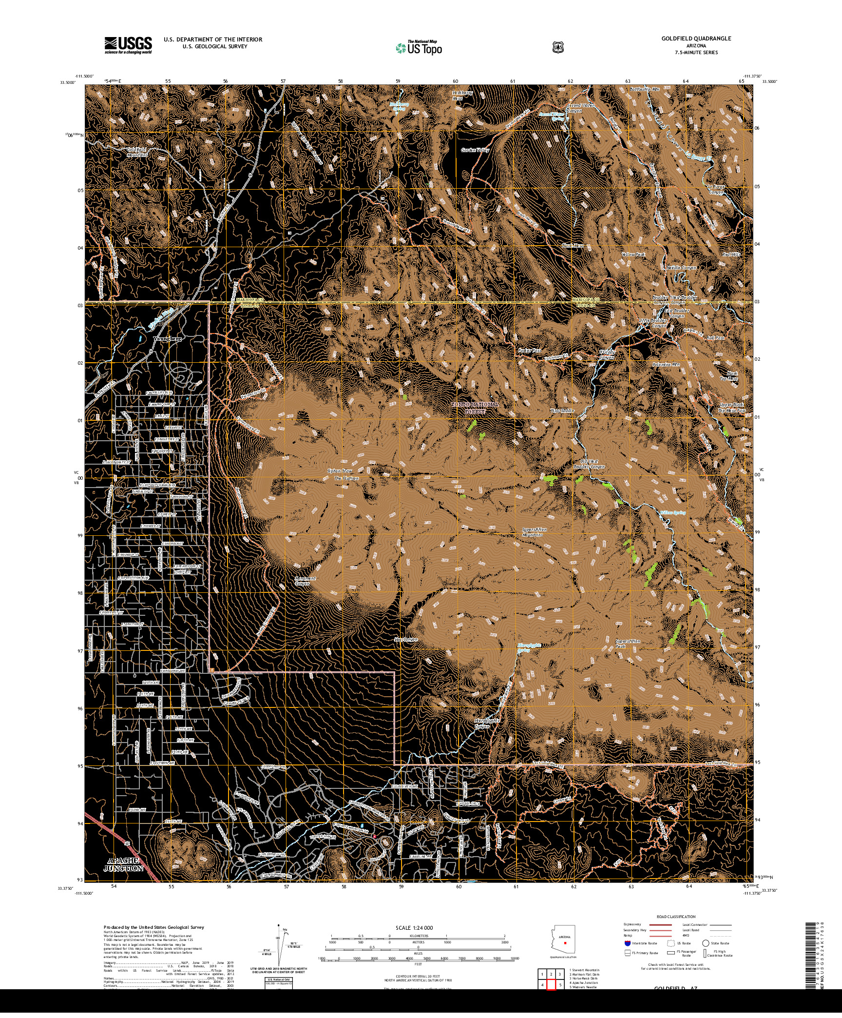 US TOPO 7.5-MINUTE MAP FOR GOLDFIELD, AZ