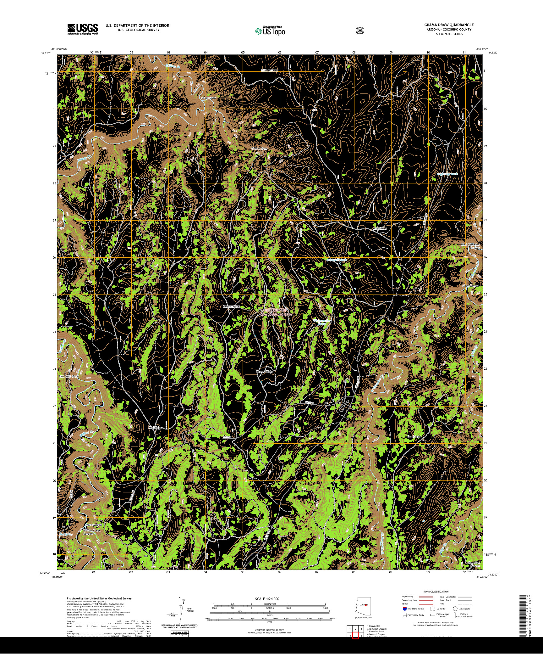 US TOPO 7.5-MINUTE MAP FOR GRAMA DRAW, AZ