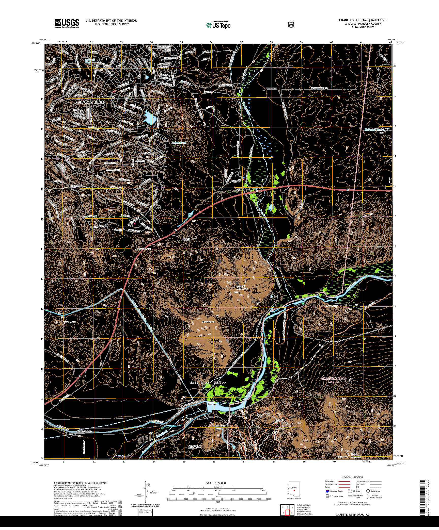 US TOPO 7.5-MINUTE MAP FOR GRANITE REEF DAM, AZ