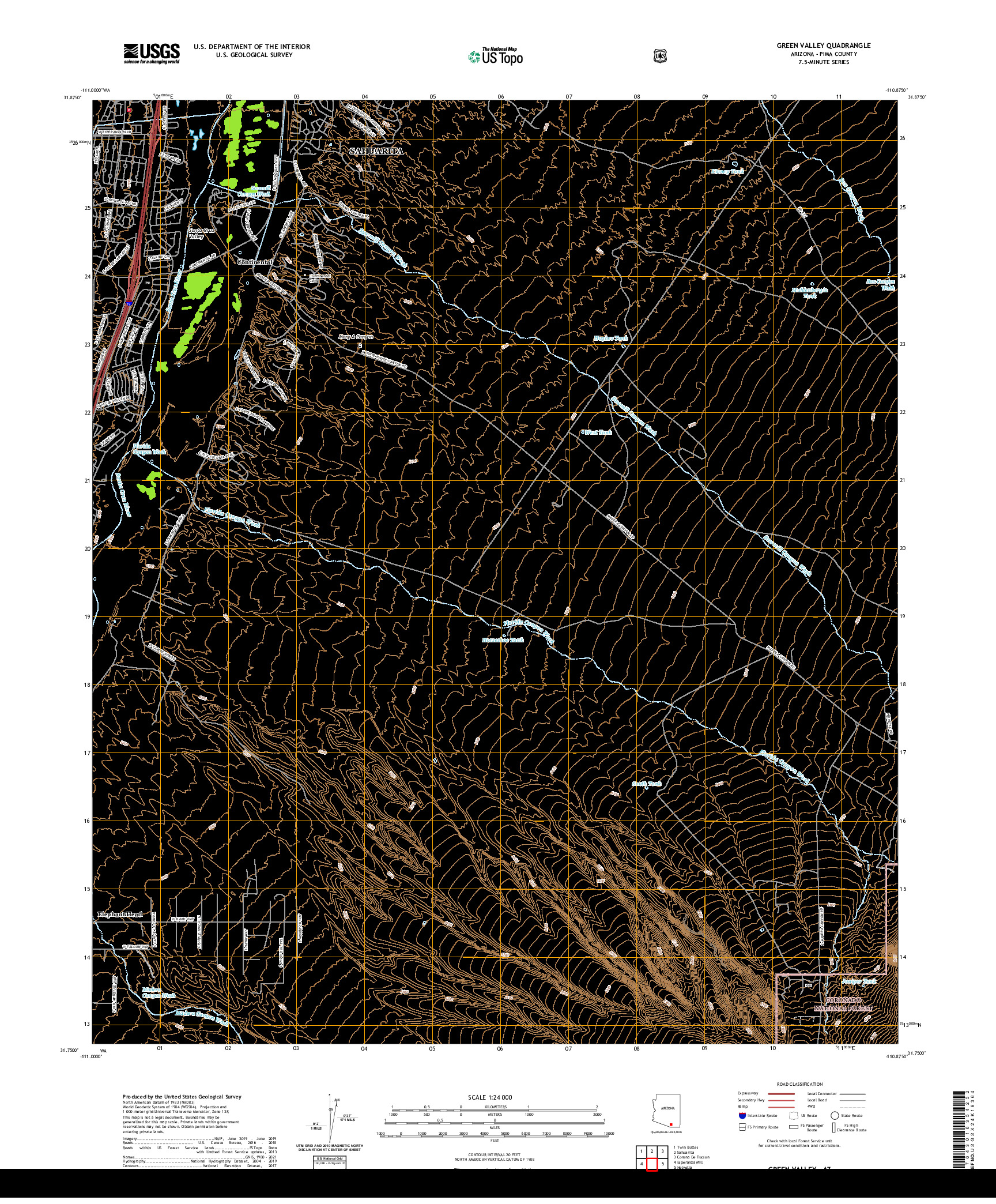 US TOPO 7.5-MINUTE MAP FOR GREEN VALLEY, AZ