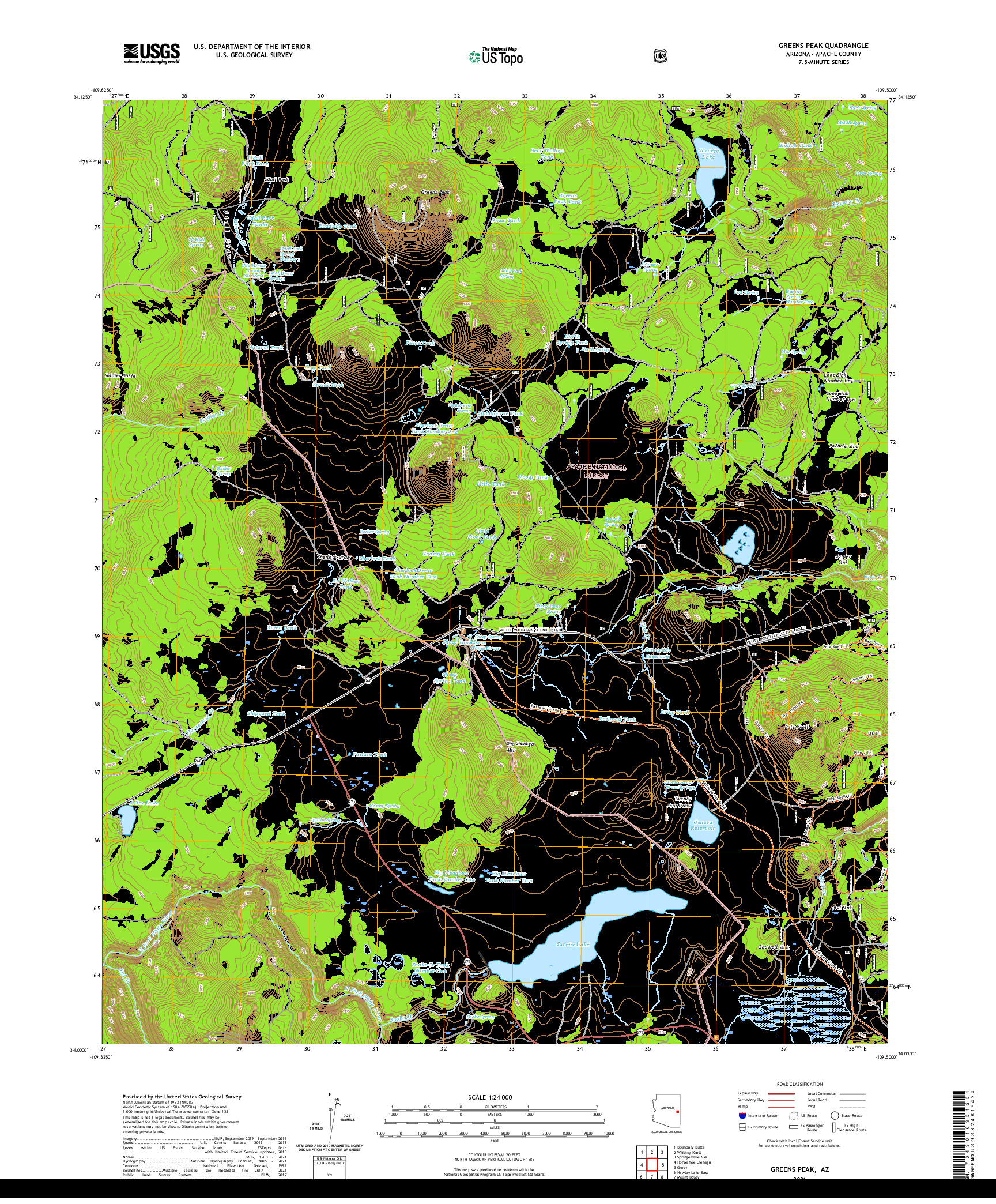 US TOPO 7.5-MINUTE MAP FOR GREENS PEAK, AZ