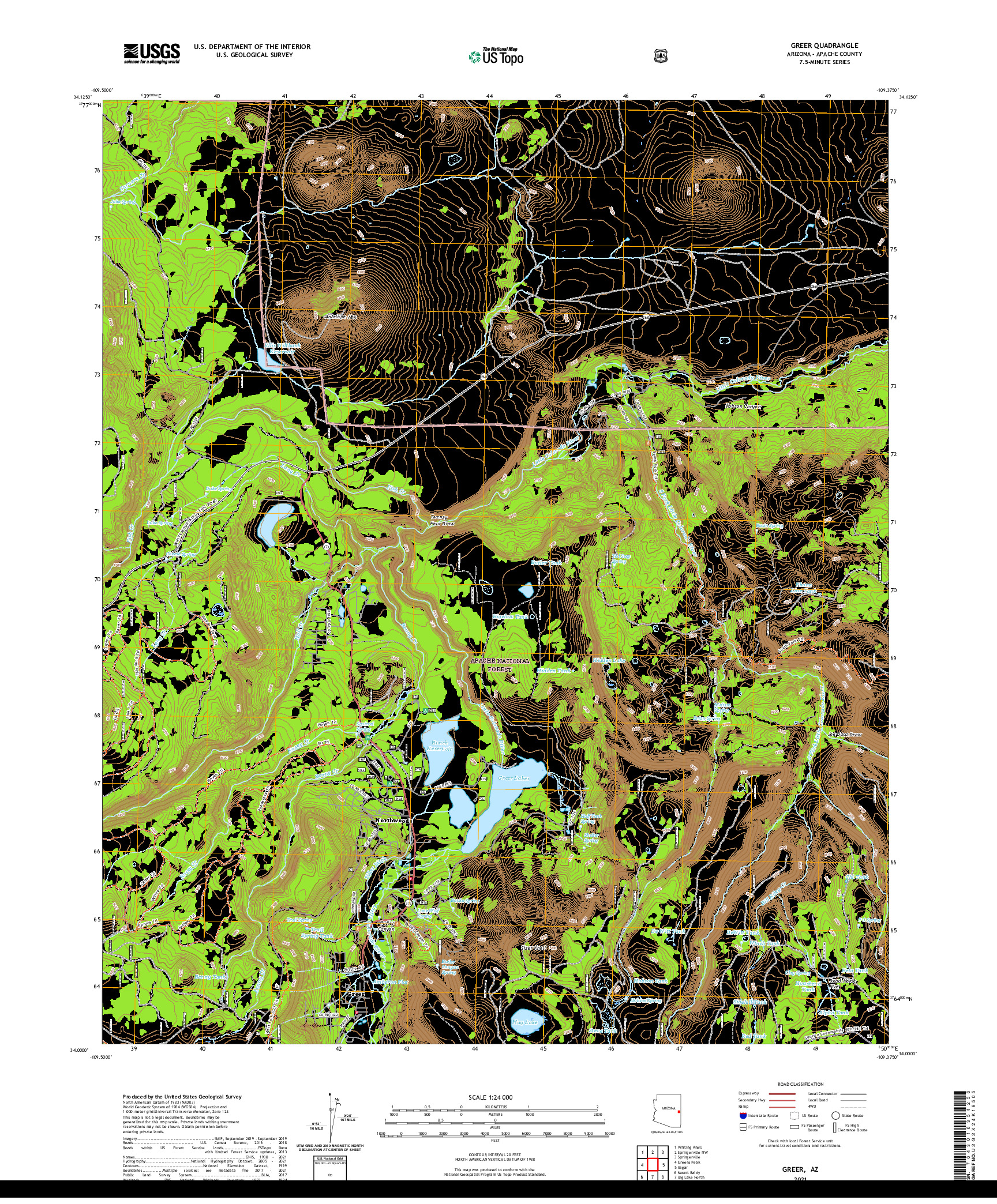 US TOPO 7.5-MINUTE MAP FOR GREER, AZ