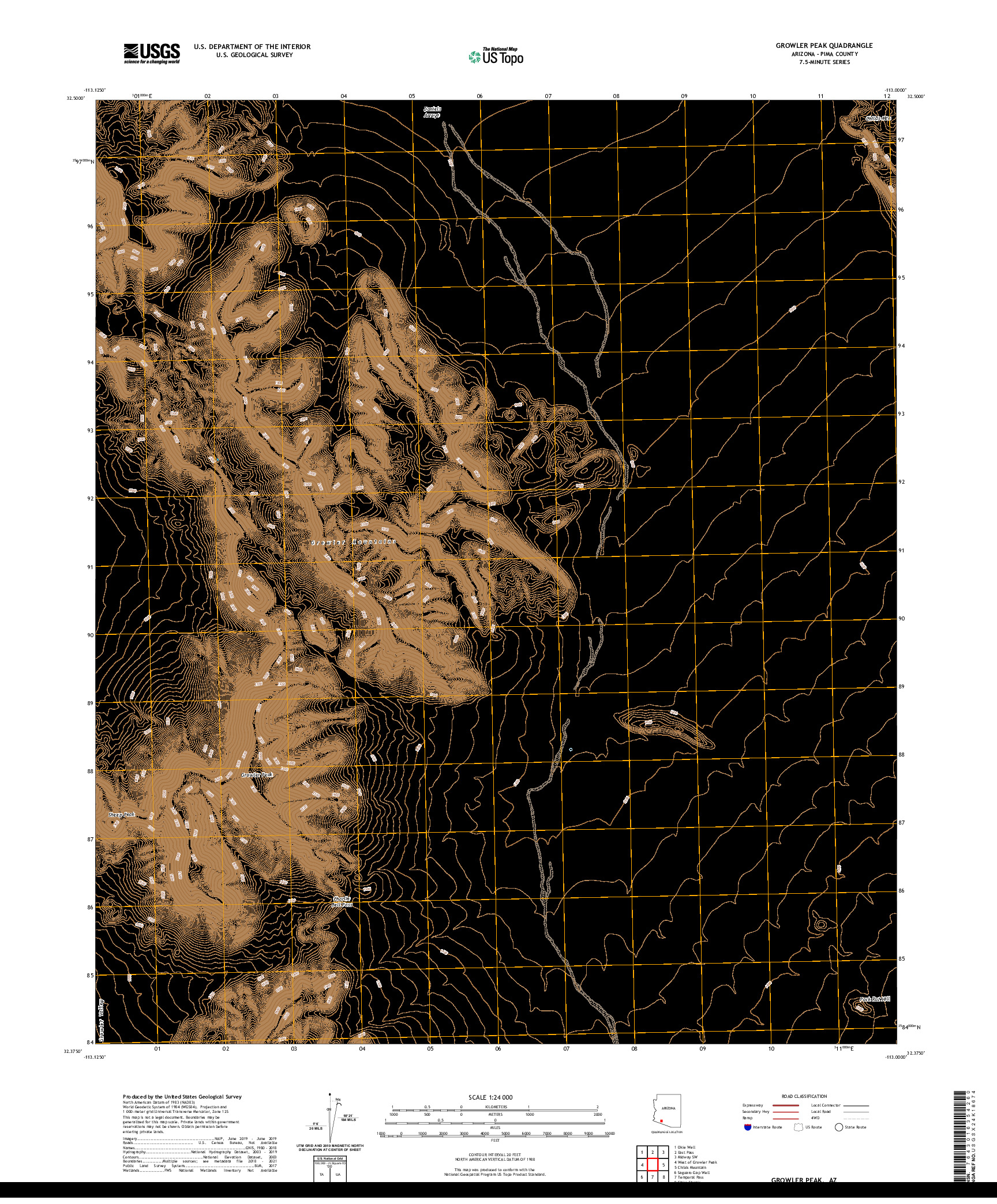 USGS US TOPO 7.5-MINUTE MAP FOR GROWLER PEAK, AZ 2021