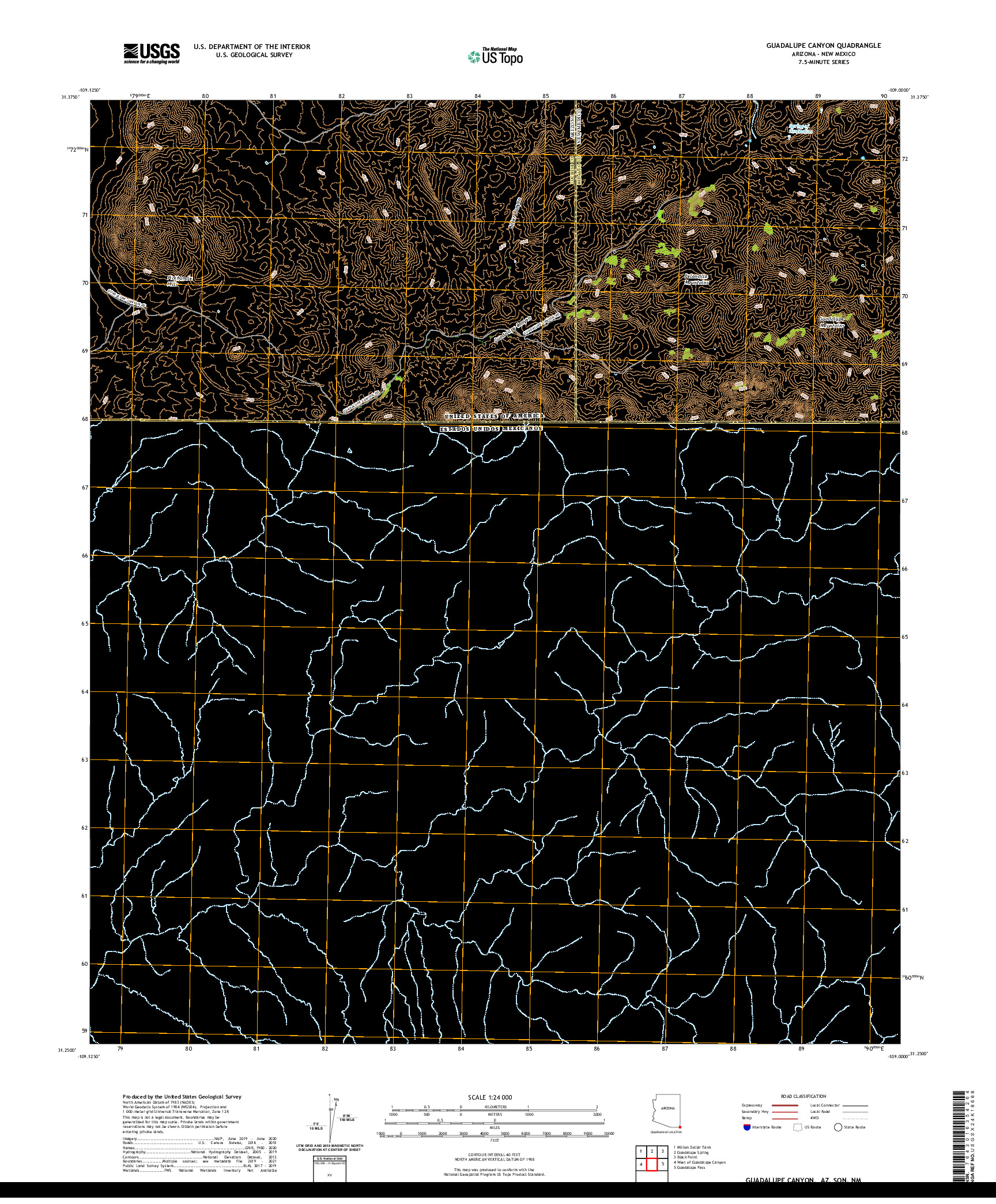 US TOPO 7.5-MINUTE MAP FOR GUADALUPE CANYON, AZ,SON,NM