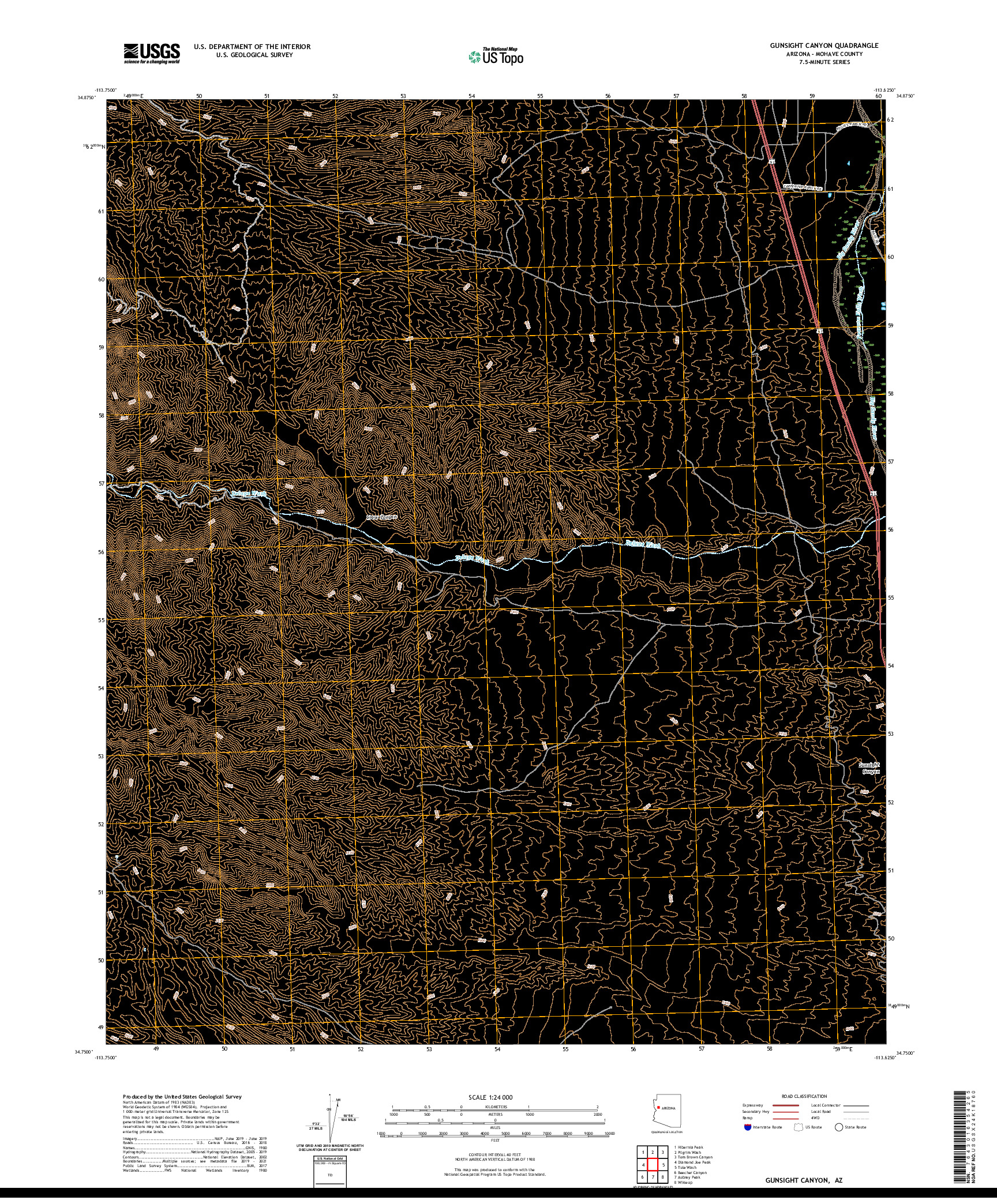 US TOPO 7.5-MINUTE MAP FOR GUNSIGHT CANYON, AZ