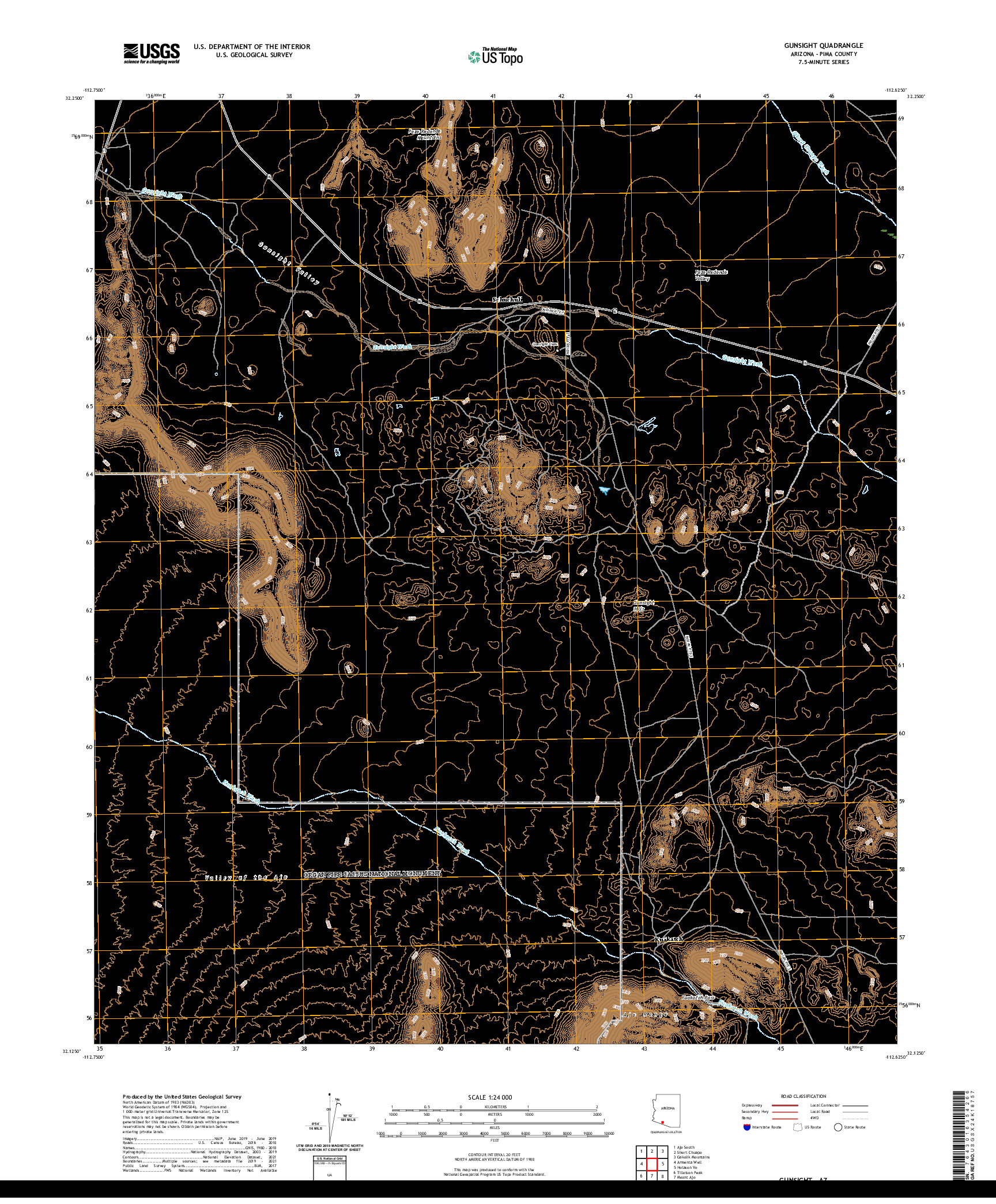 US TOPO 7.5-MINUTE MAP FOR GUNSIGHT, AZ