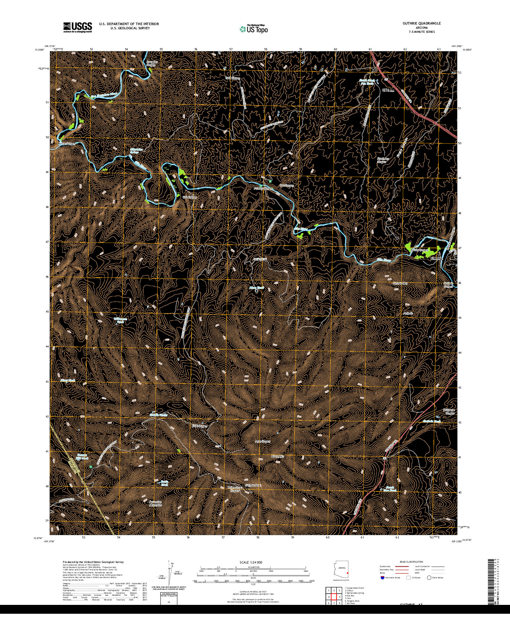 US TOPO 7.5-MINUTE MAP FOR GUTHRIE, AZ