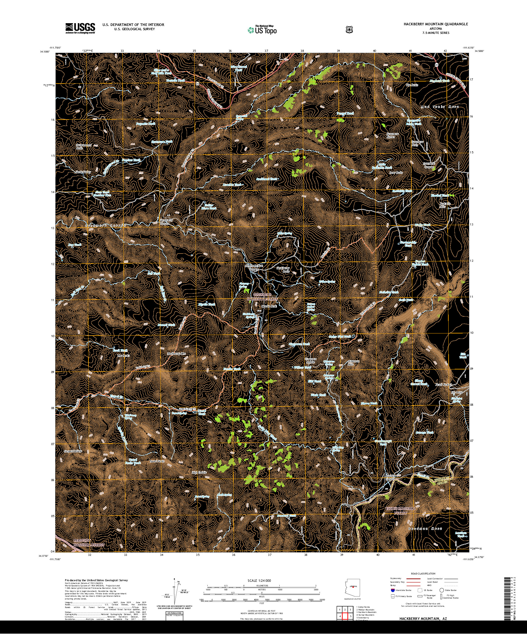 US TOPO 7.5-MINUTE MAP FOR HACKBERRY MOUNTAIN, AZ
