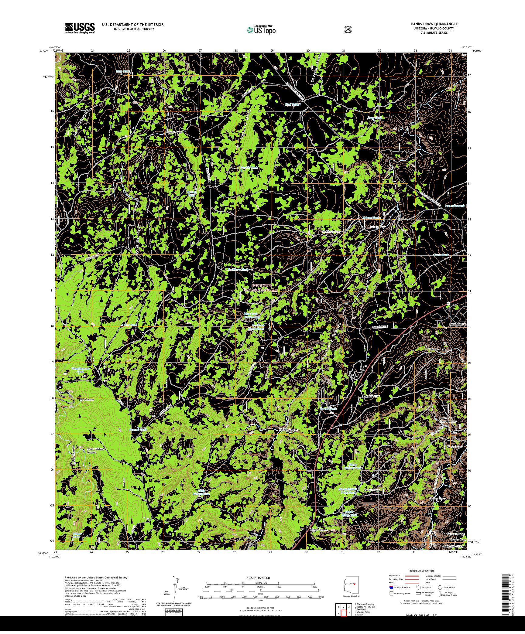 US TOPO 7.5-MINUTE MAP FOR HANKS DRAW, AZ