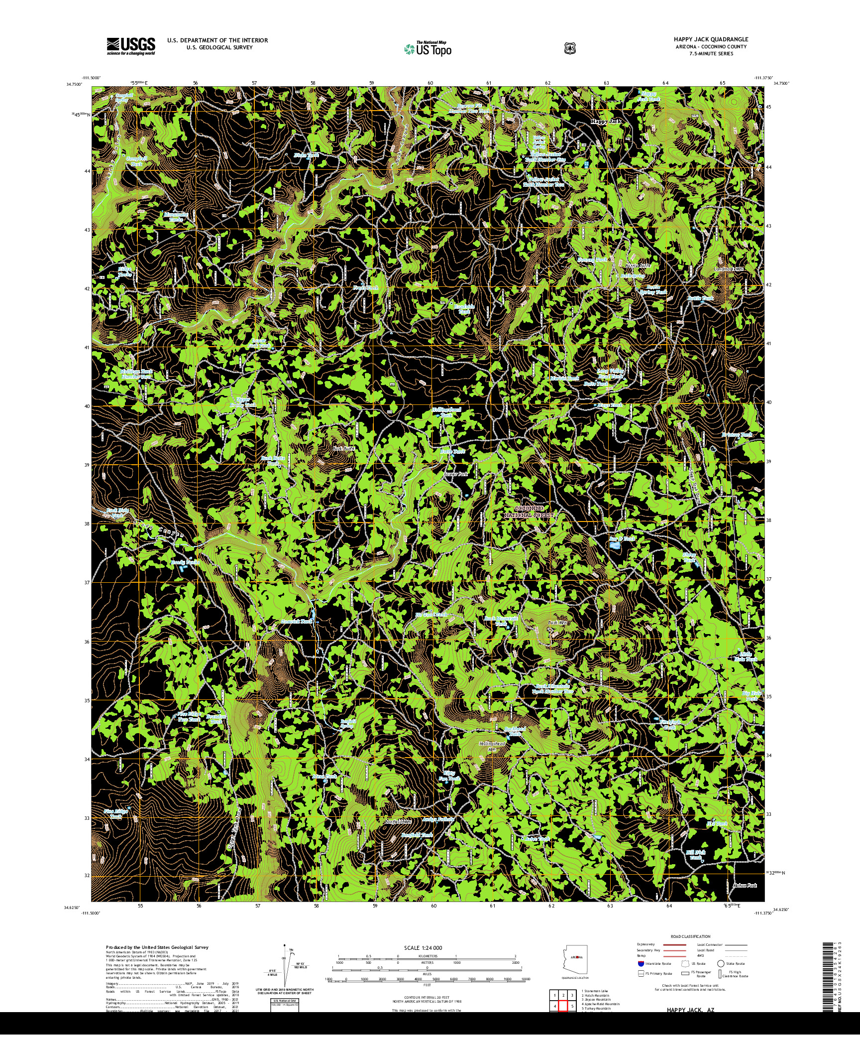 US TOPO 7.5-MINUTE MAP FOR HAPPY JACK, AZ