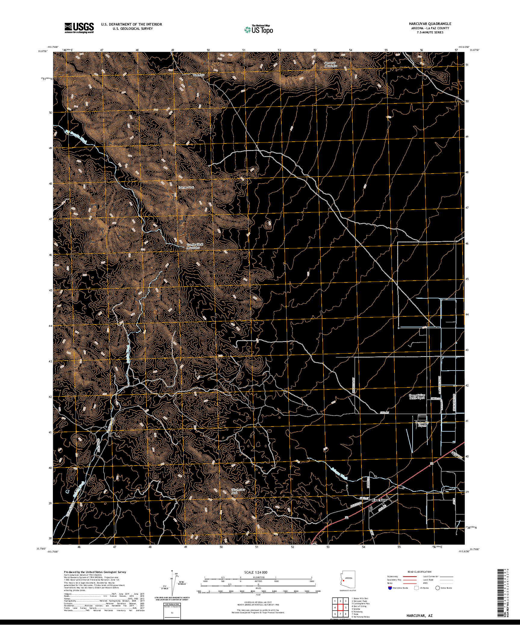 US TOPO 7.5-MINUTE MAP FOR HARCUVAR, AZ