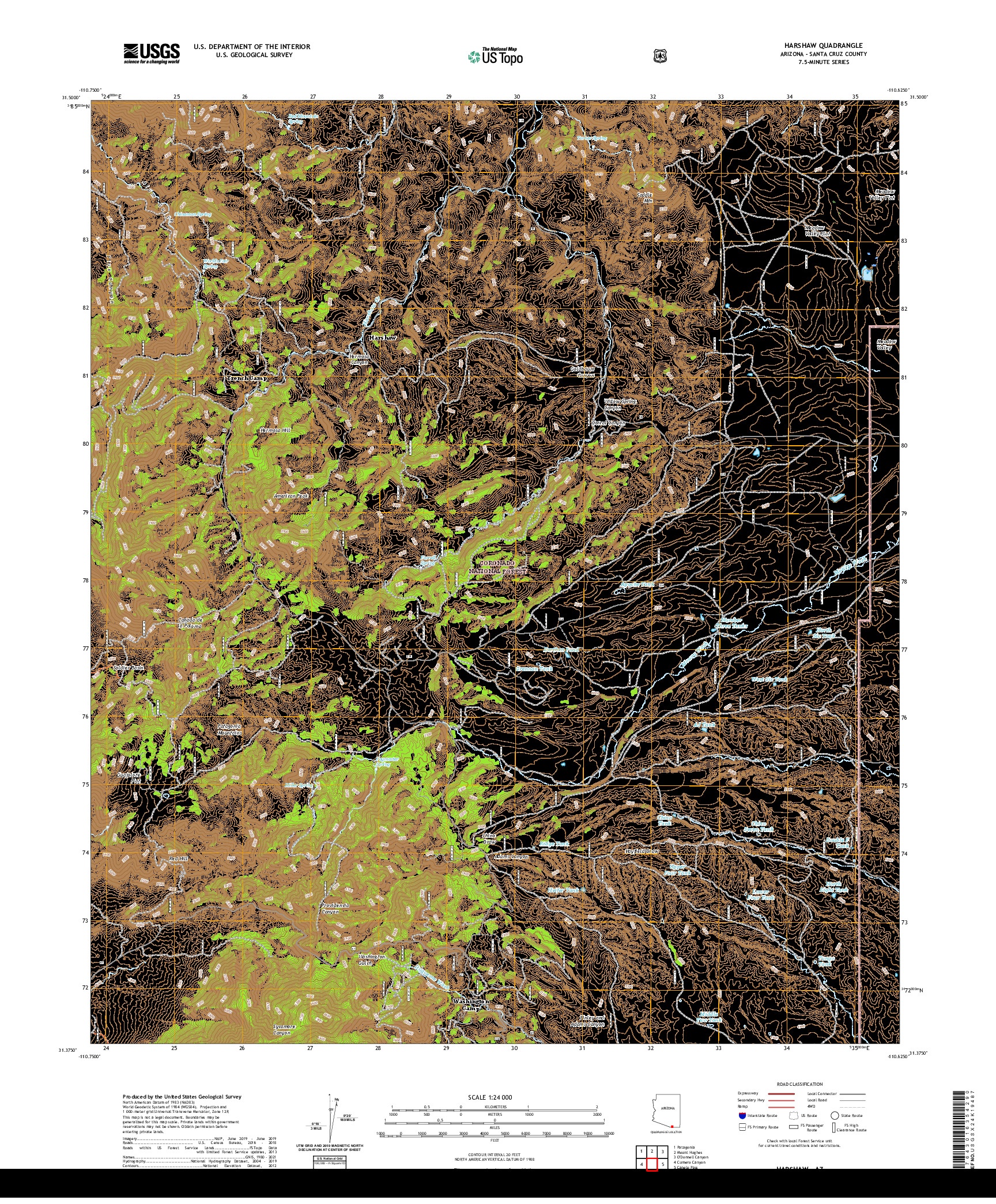 US TOPO 7.5-MINUTE MAP FOR HARSHAW, AZ