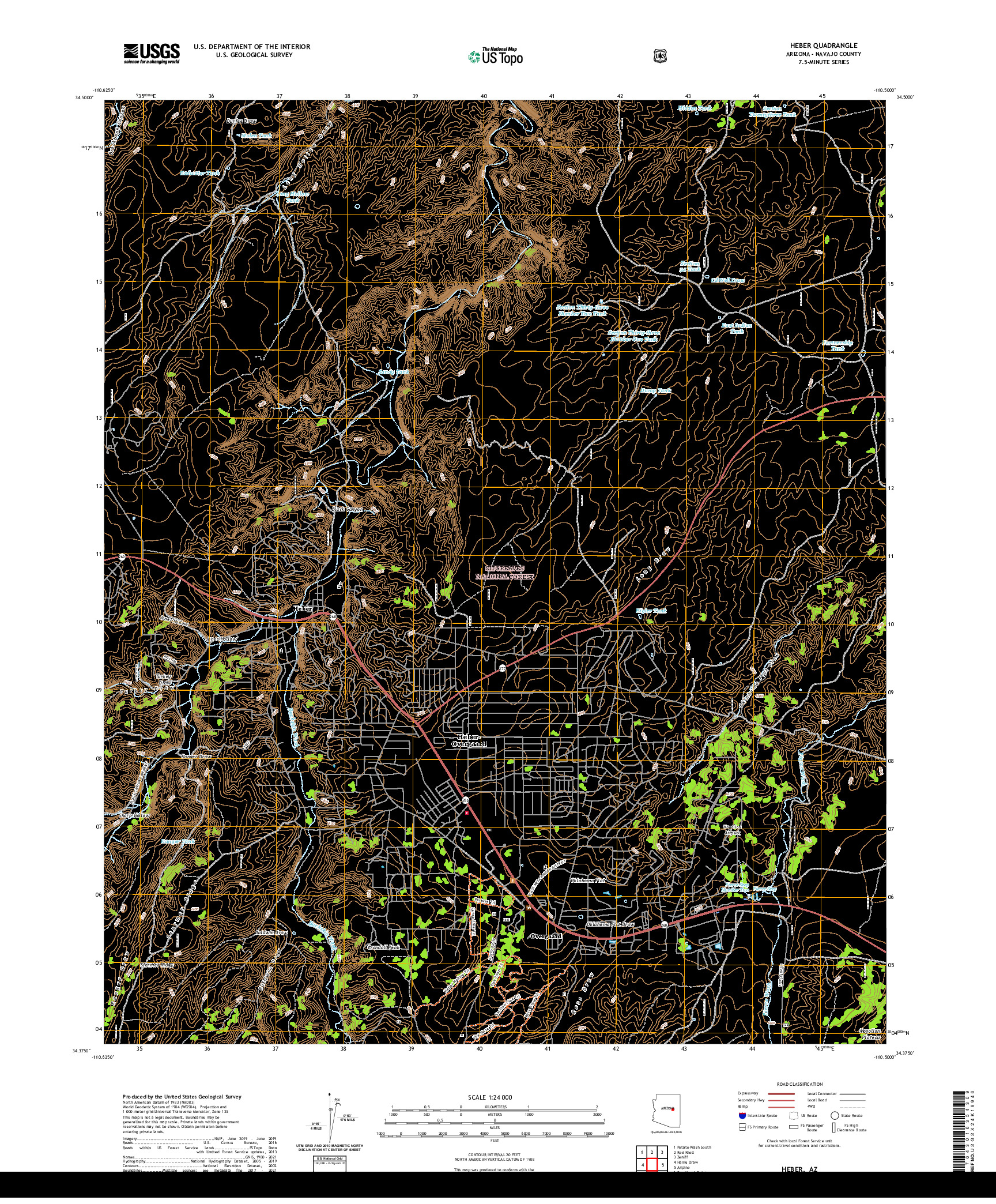 US TOPO 7.5-MINUTE MAP FOR HEBER, AZ