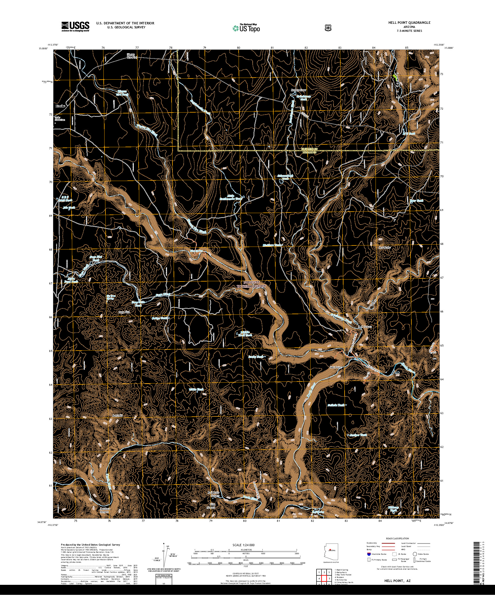 US TOPO 7.5-MINUTE MAP FOR HELL POINT, AZ