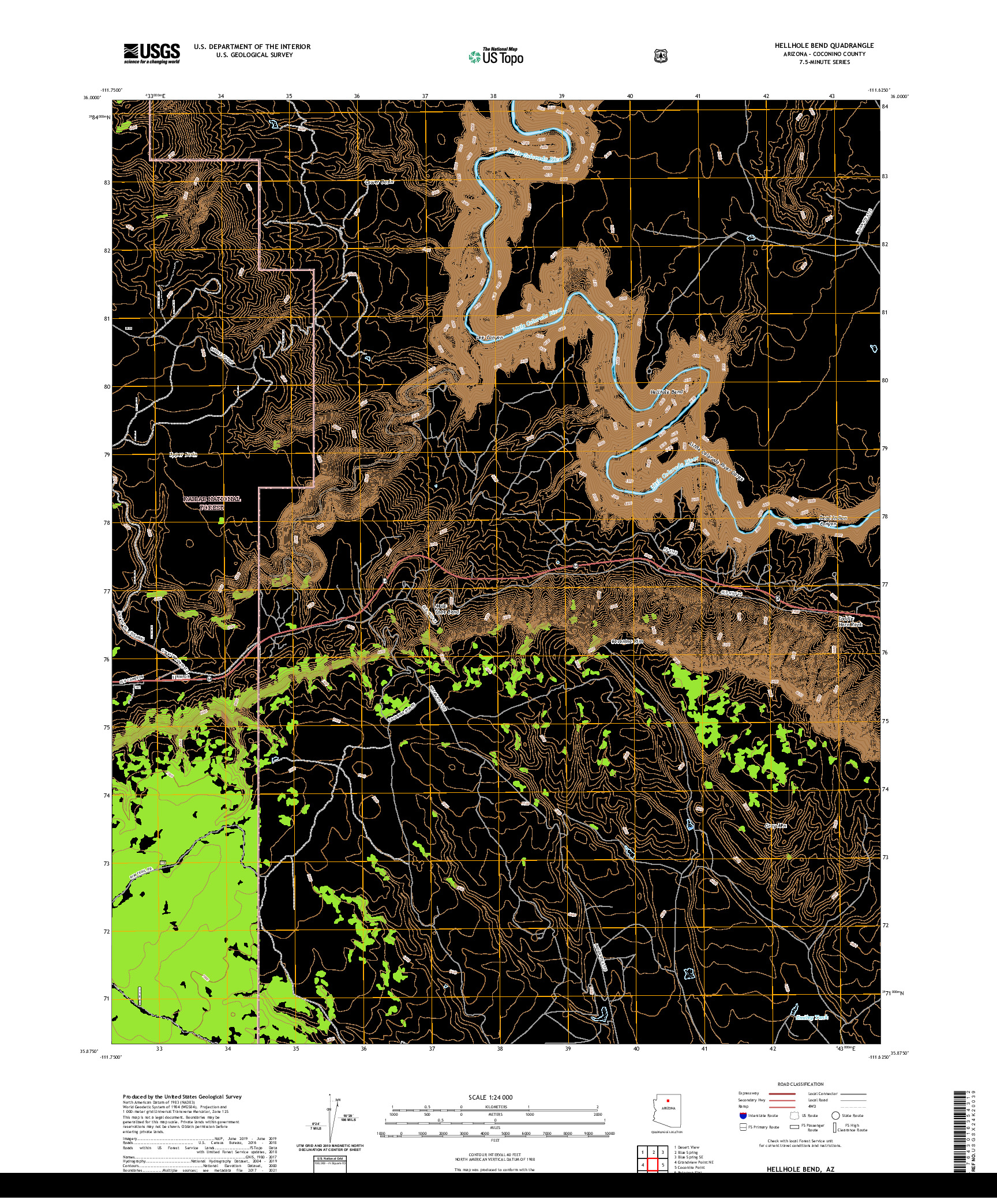 US TOPO 7.5-MINUTE MAP FOR HELLHOLE BEND, AZ