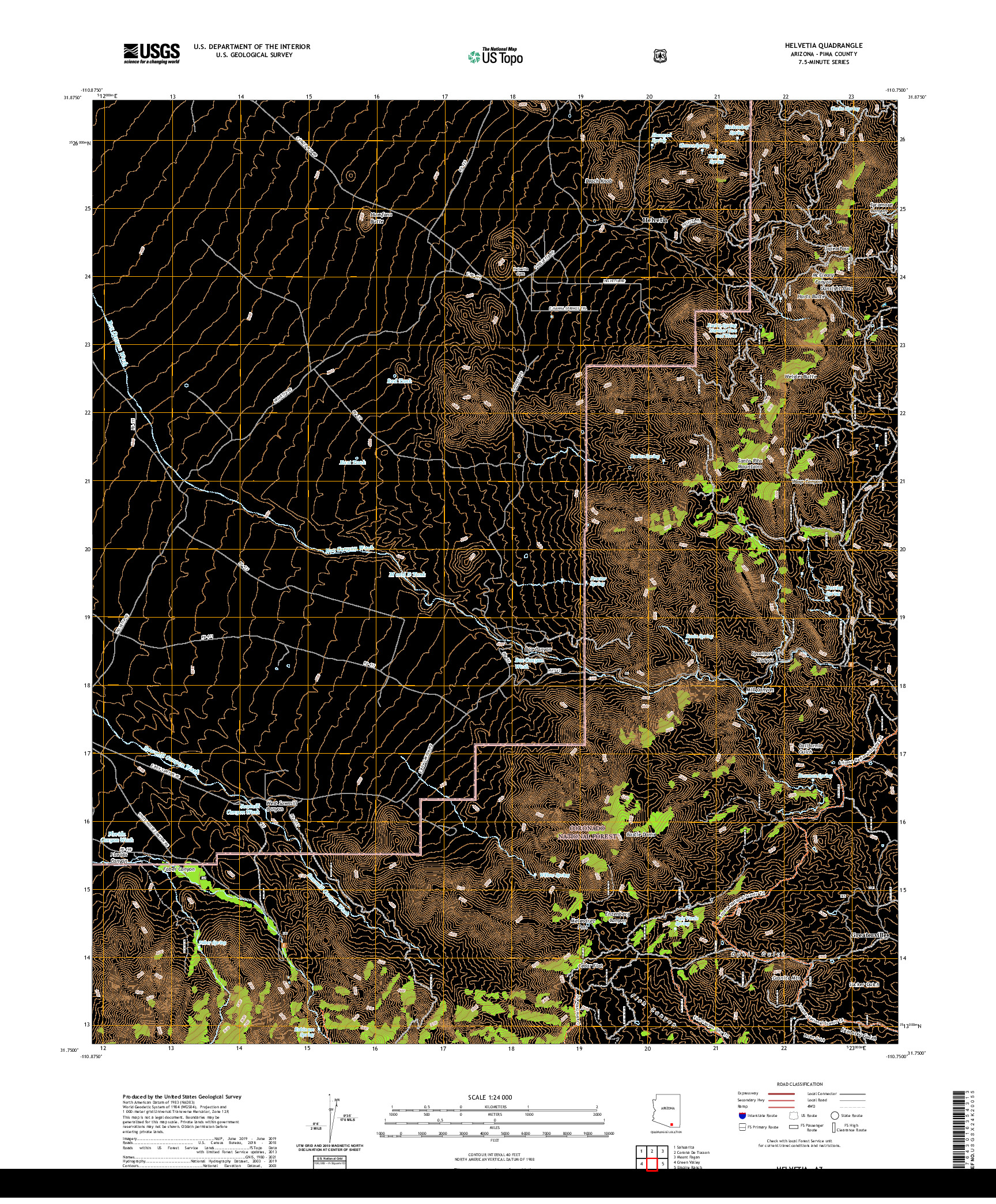 US TOPO 7.5-MINUTE MAP FOR HELVETIA, AZ