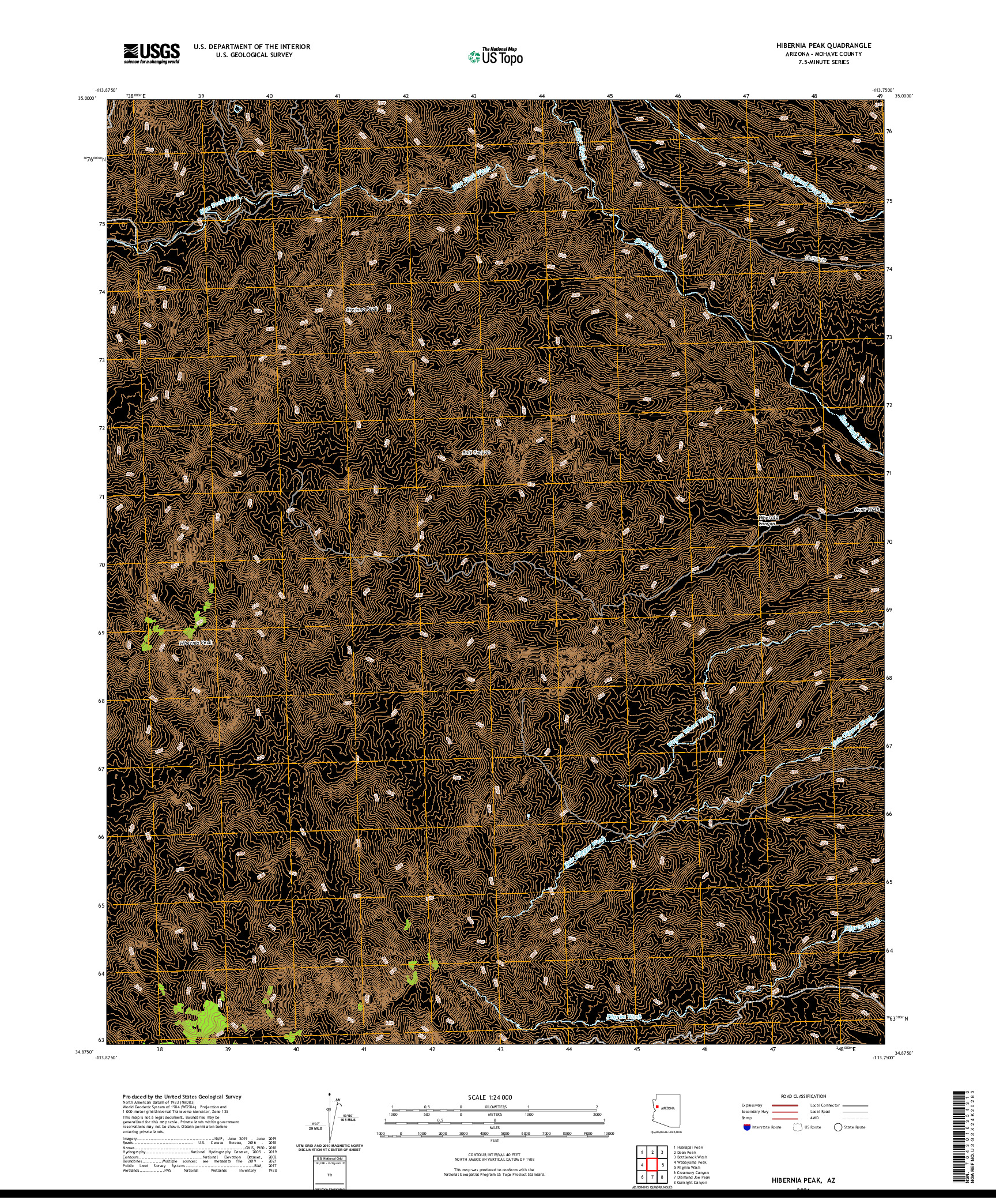 US TOPO 7.5-MINUTE MAP FOR HIBERNIA PEAK, AZ