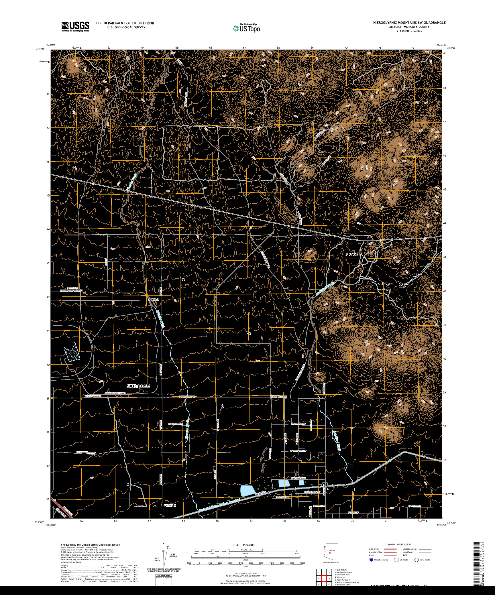 US TOPO 7.5-MINUTE MAP FOR HIEROGLYPHIC MOUNTAINS SW, AZ