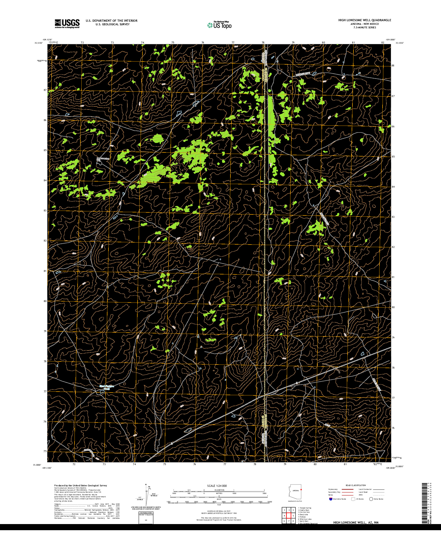 US TOPO 7.5-MINUTE MAP FOR HIGH LONESOME WELL, AZ,NM