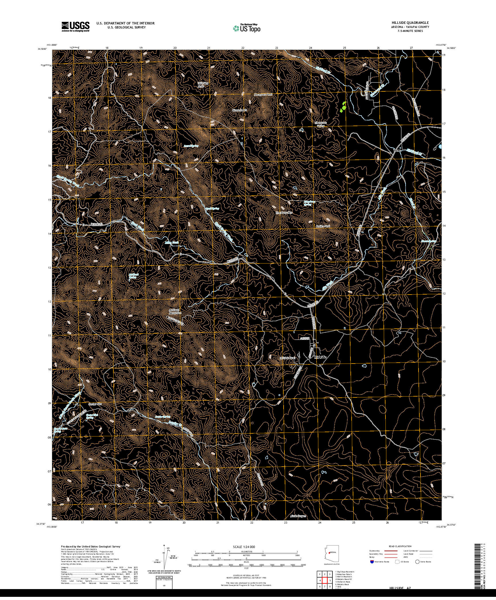 US TOPO 7.5-MINUTE MAP FOR HILLSIDE, AZ