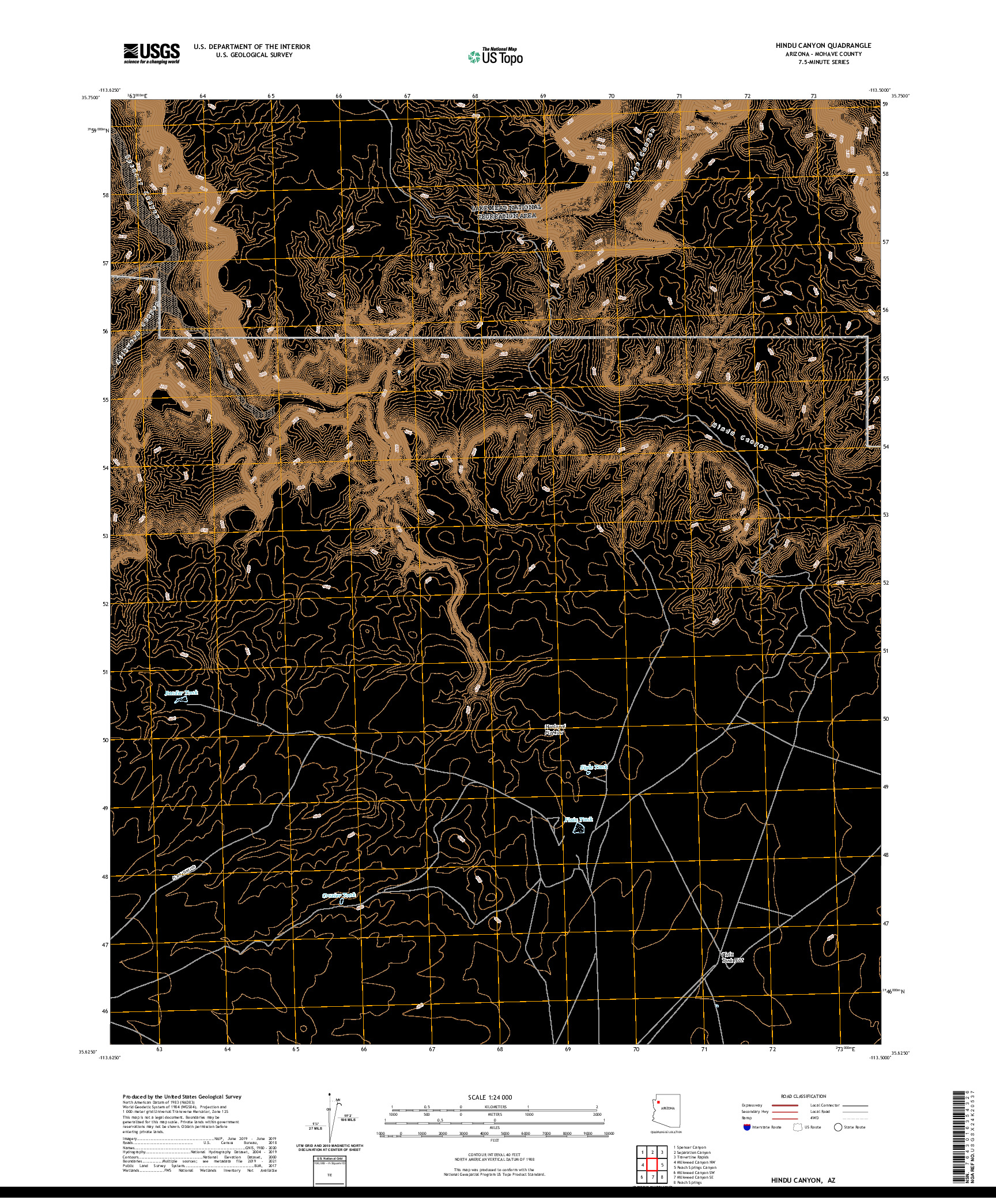 US TOPO 7.5-MINUTE MAP FOR HINDU CANYON, AZ