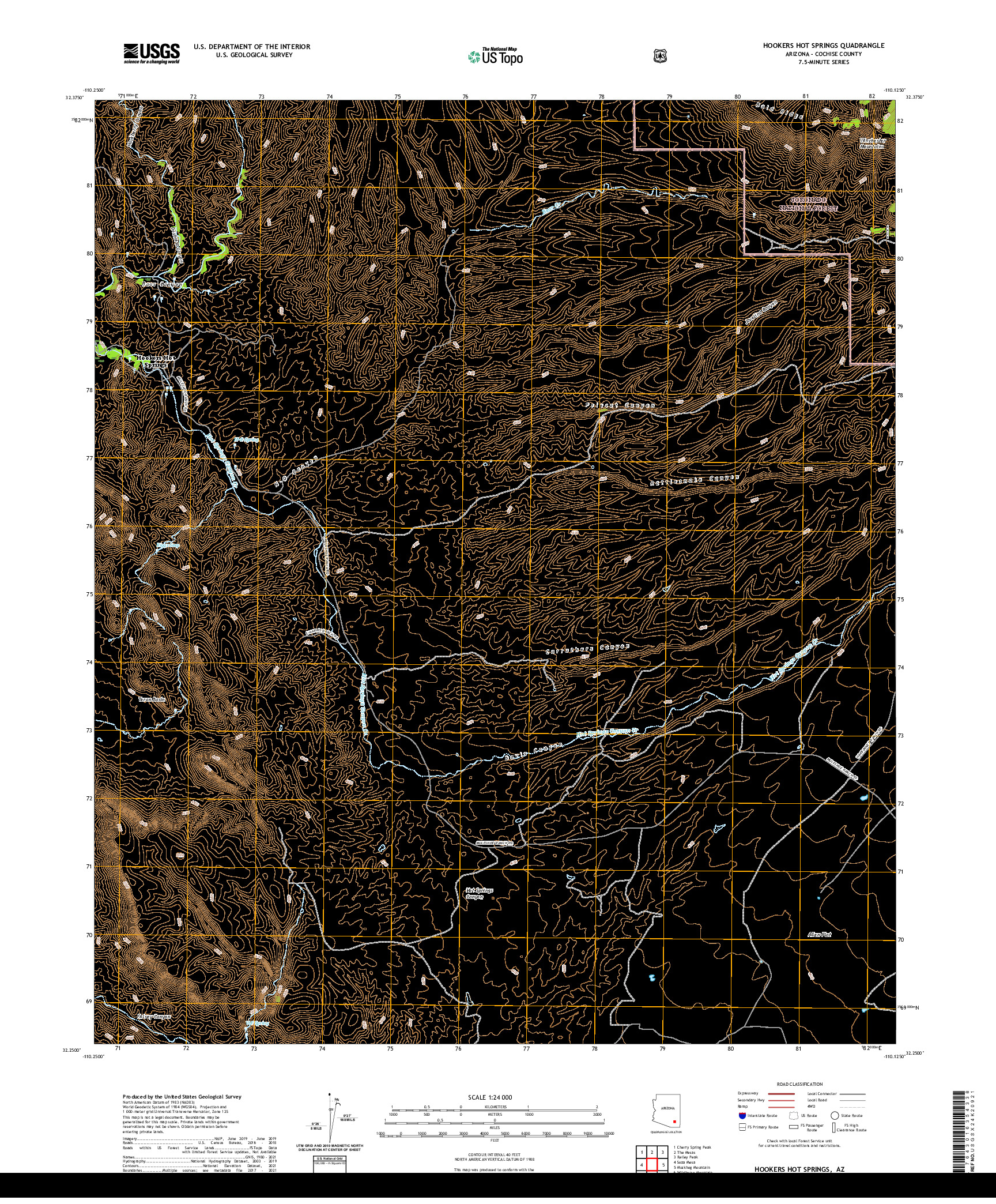 US TOPO 7.5-MINUTE MAP FOR HOOKERS HOT SPRINGS, AZ