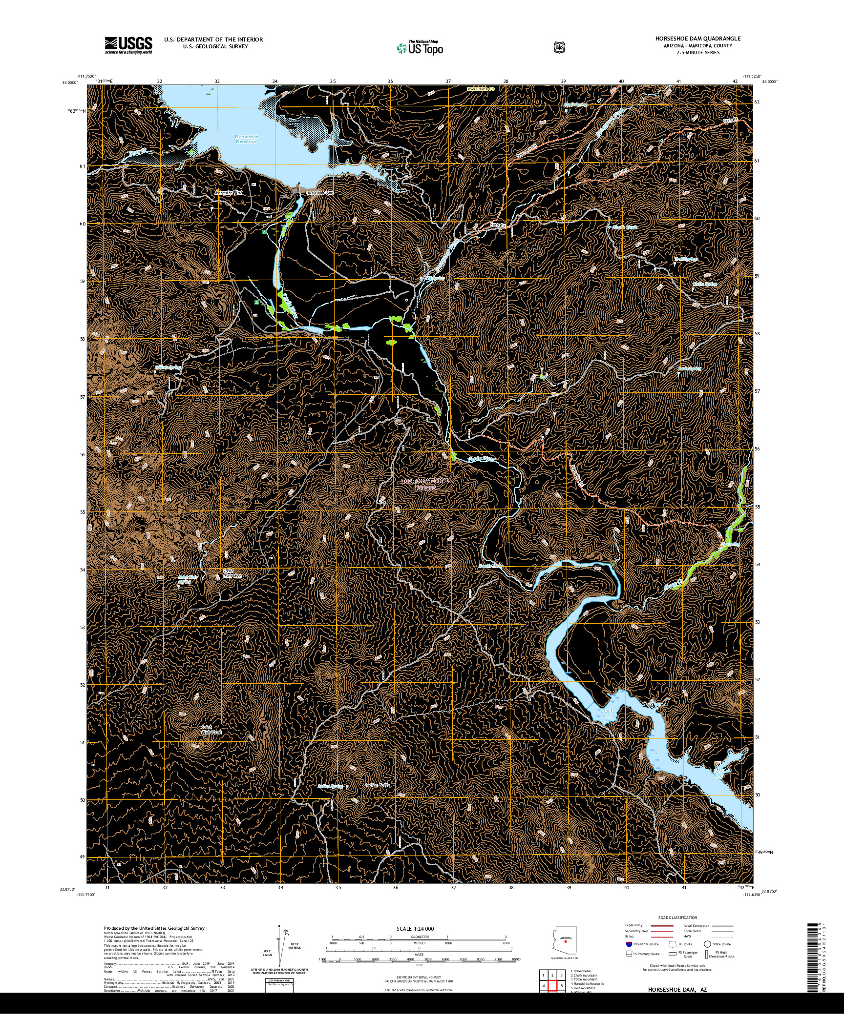 US TOPO 7.5-MINUTE MAP FOR HORSESHOE DAM, AZ