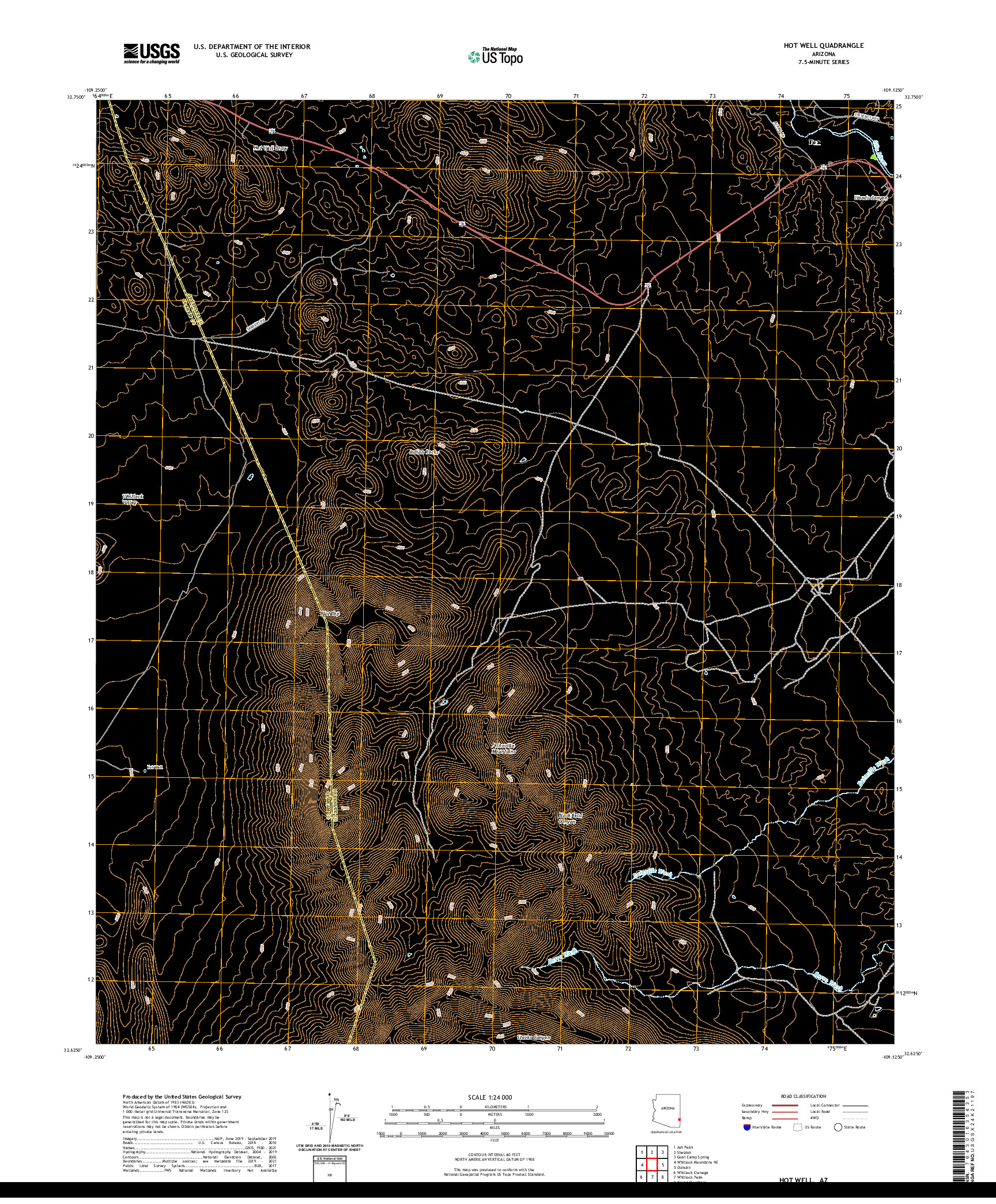 US TOPO 7.5-MINUTE MAP FOR HOT WELL, AZ