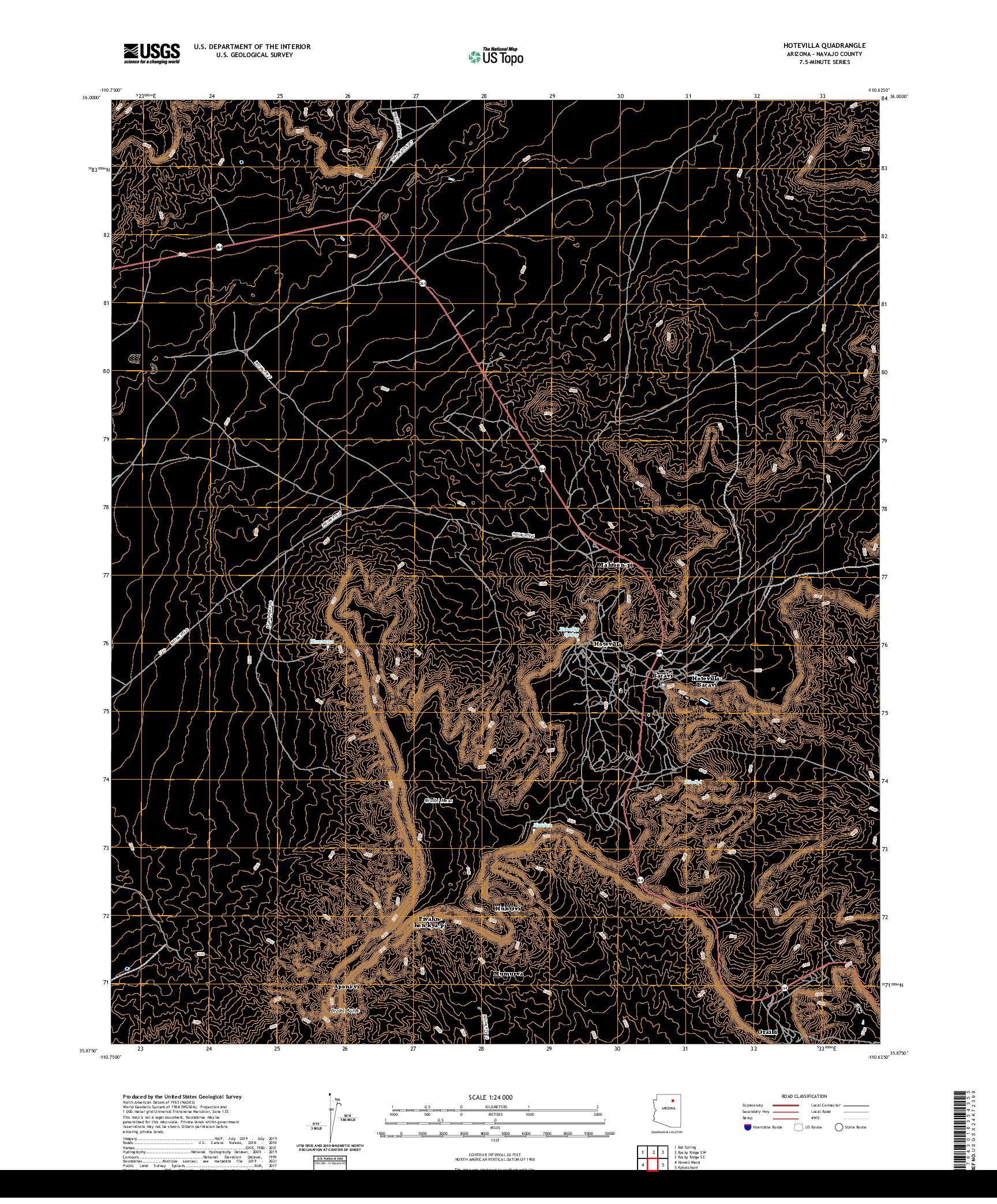 US TOPO 7.5-MINUTE MAP FOR HOTEVILLA, AZ