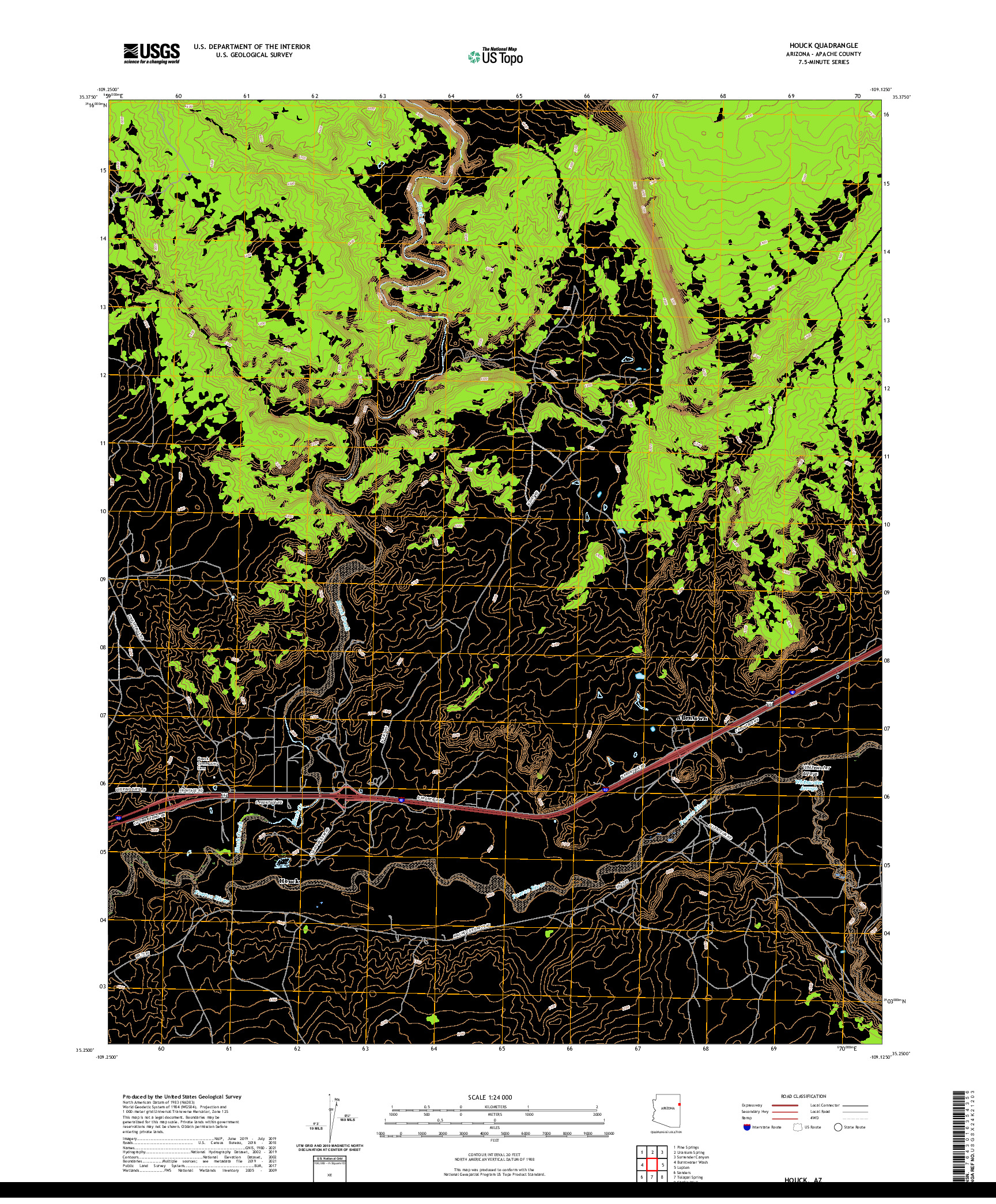 US TOPO 7.5-MINUTE MAP FOR HOUCK, AZ