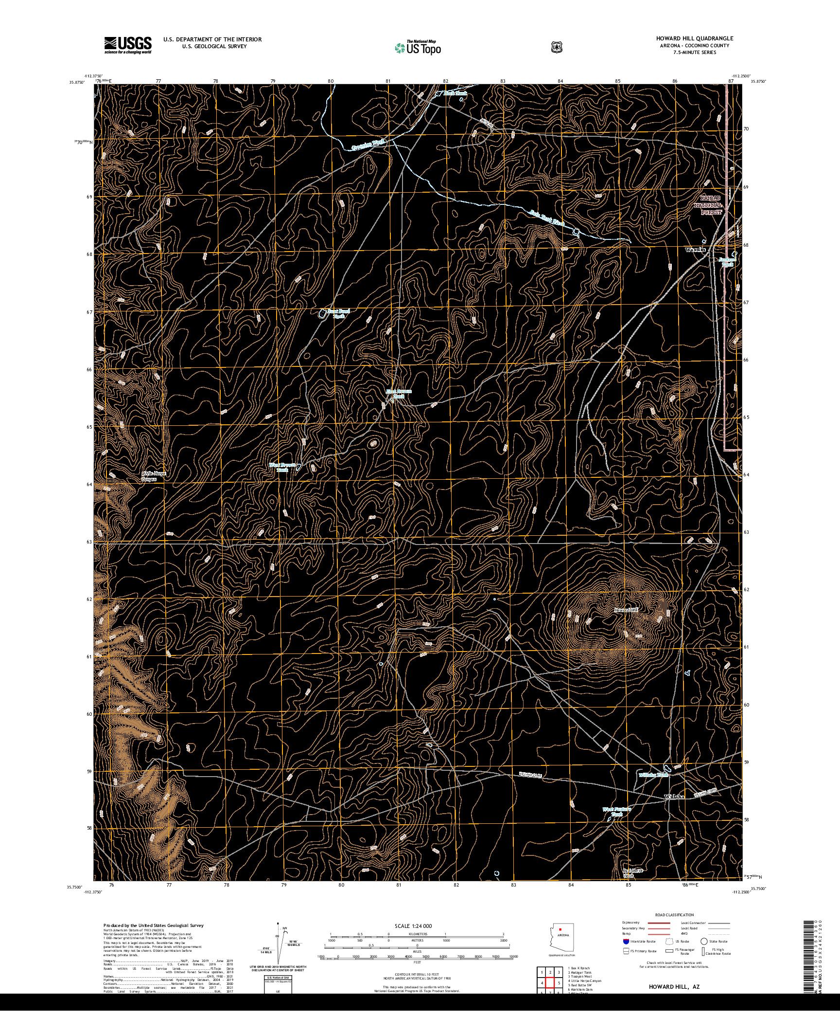 US TOPO 7.5-MINUTE MAP FOR HOWARD HILL, AZ