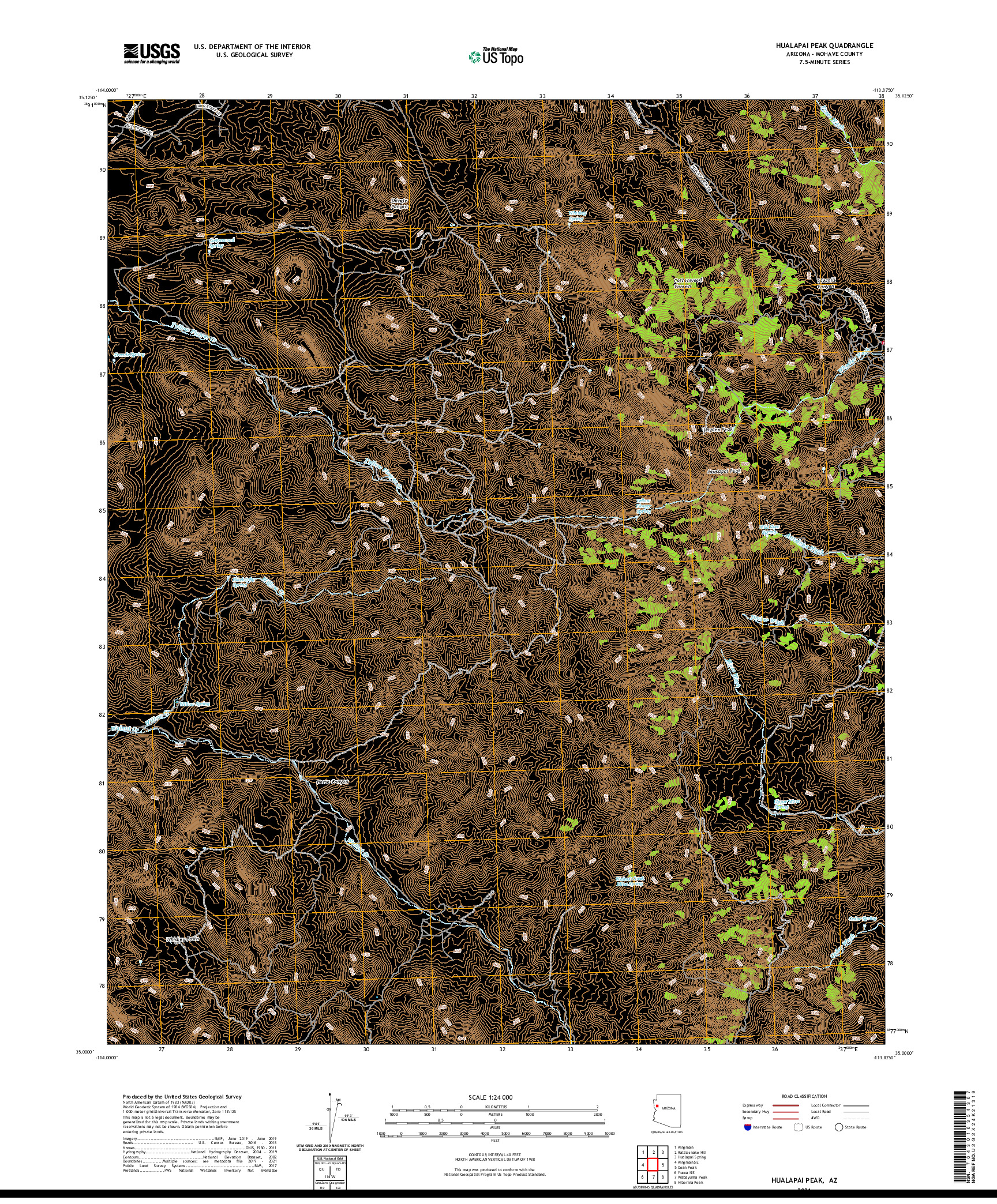 US TOPO 7.5-MINUTE MAP FOR HUALAPAI PEAK, AZ