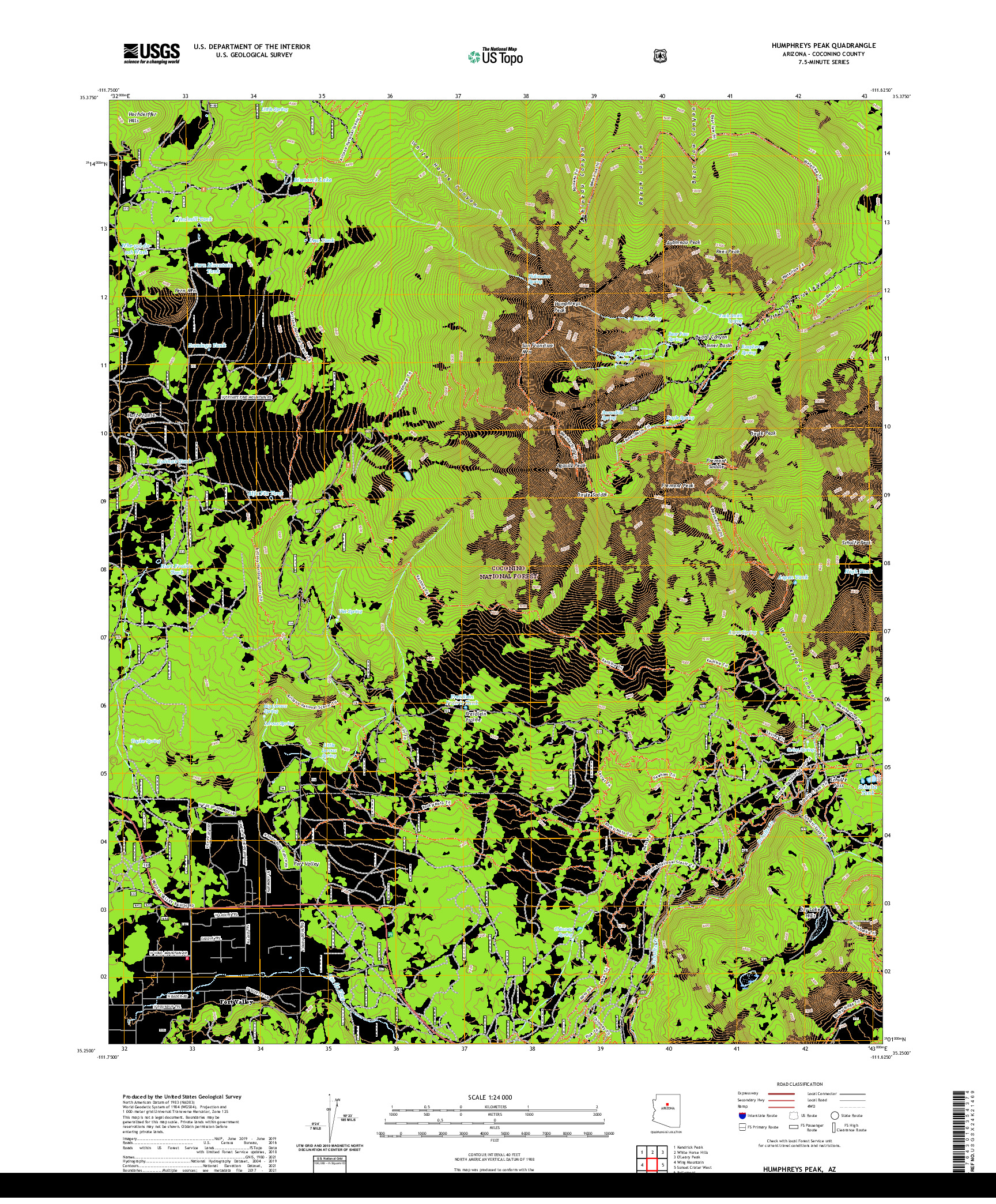 US TOPO 7.5-MINUTE MAP FOR HUMPHREYS PEAK, AZ