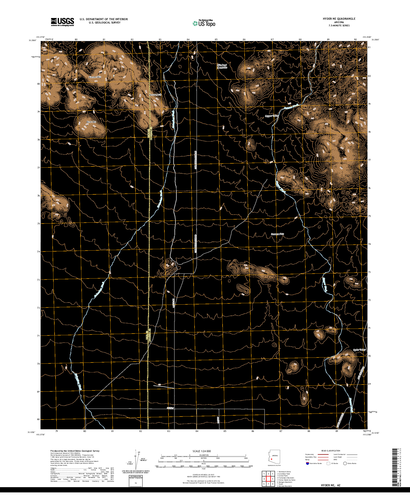 US TOPO 7.5-MINUTE MAP FOR HYDER NE, AZ