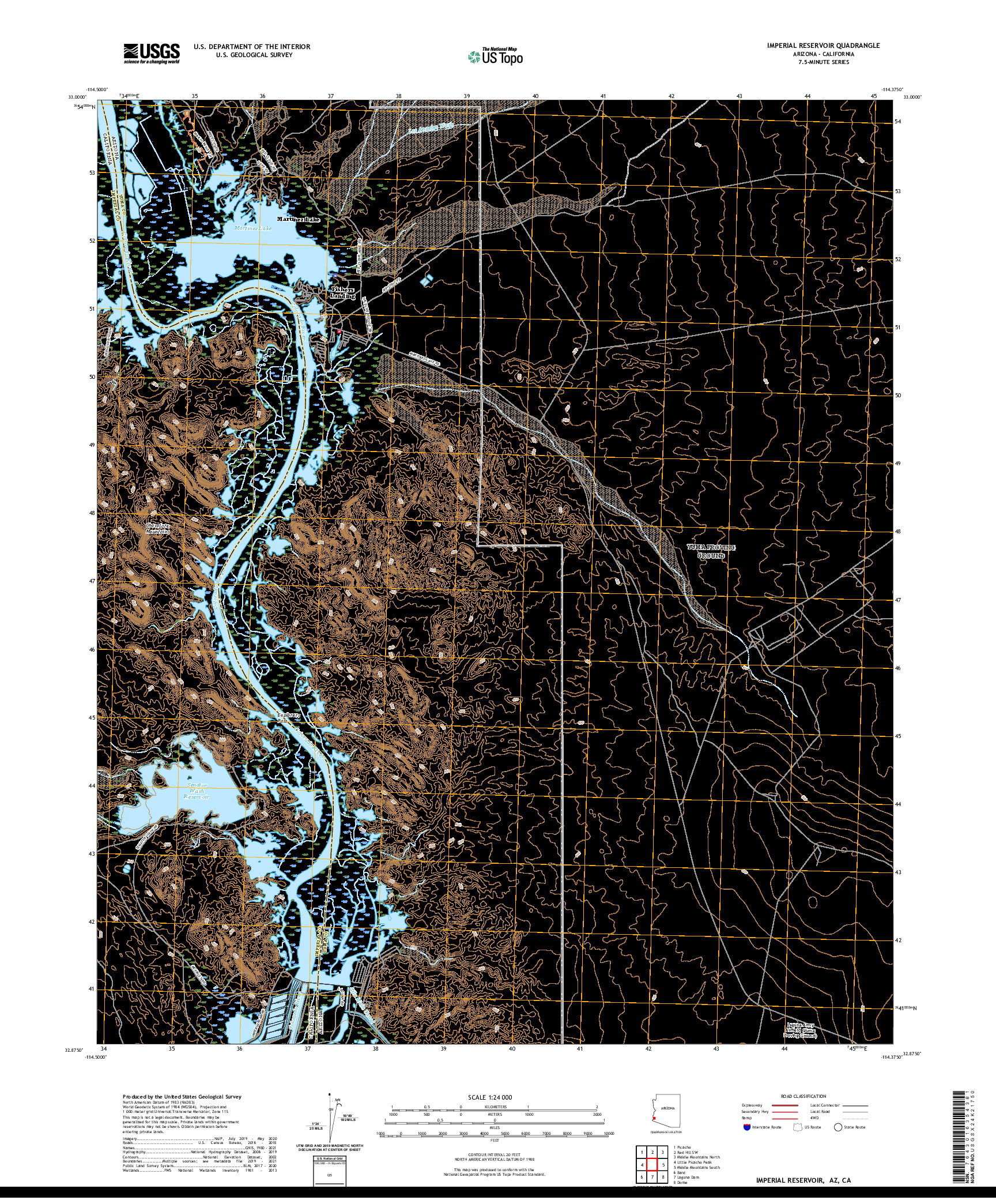 USGS US TOPO 7.5-MINUTE MAP FOR IMPERIAL RESERVOIR, AZ,CA 2021
