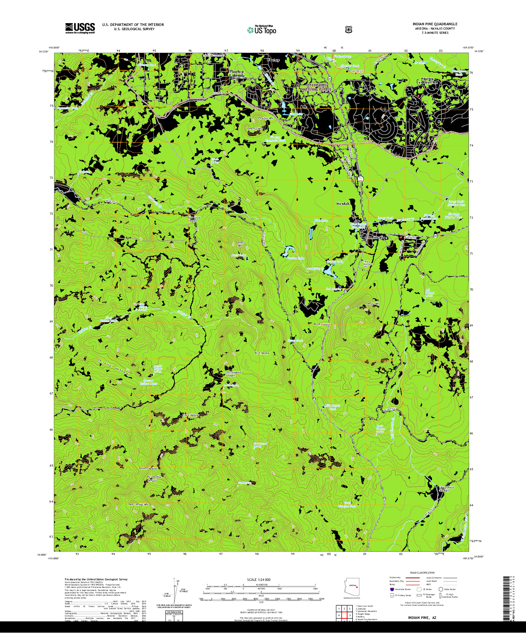 US TOPO 7.5-MINUTE MAP FOR INDIAN PINE, AZ