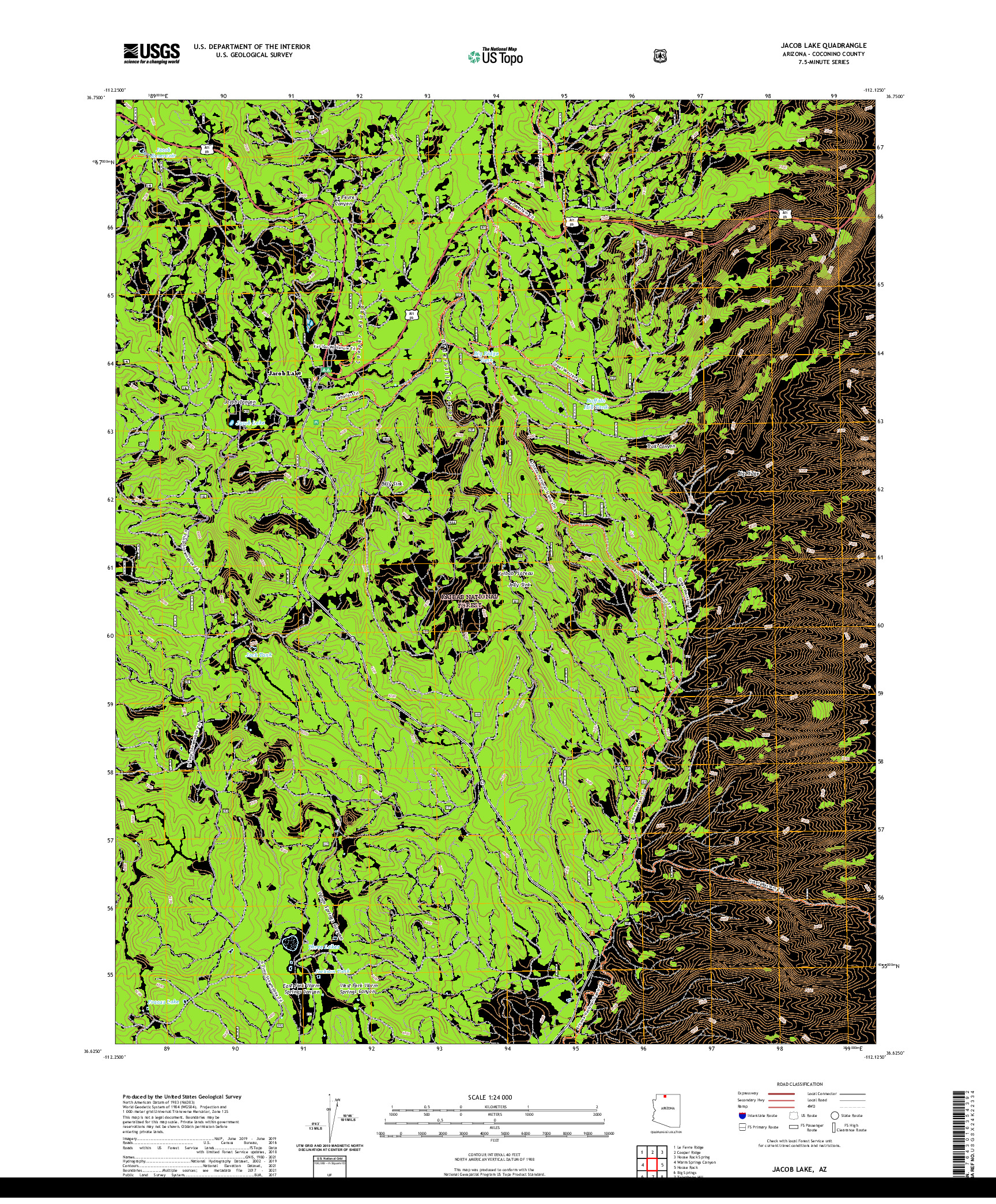 US TOPO 7.5-MINUTE MAP FOR JACOB LAKE, AZ