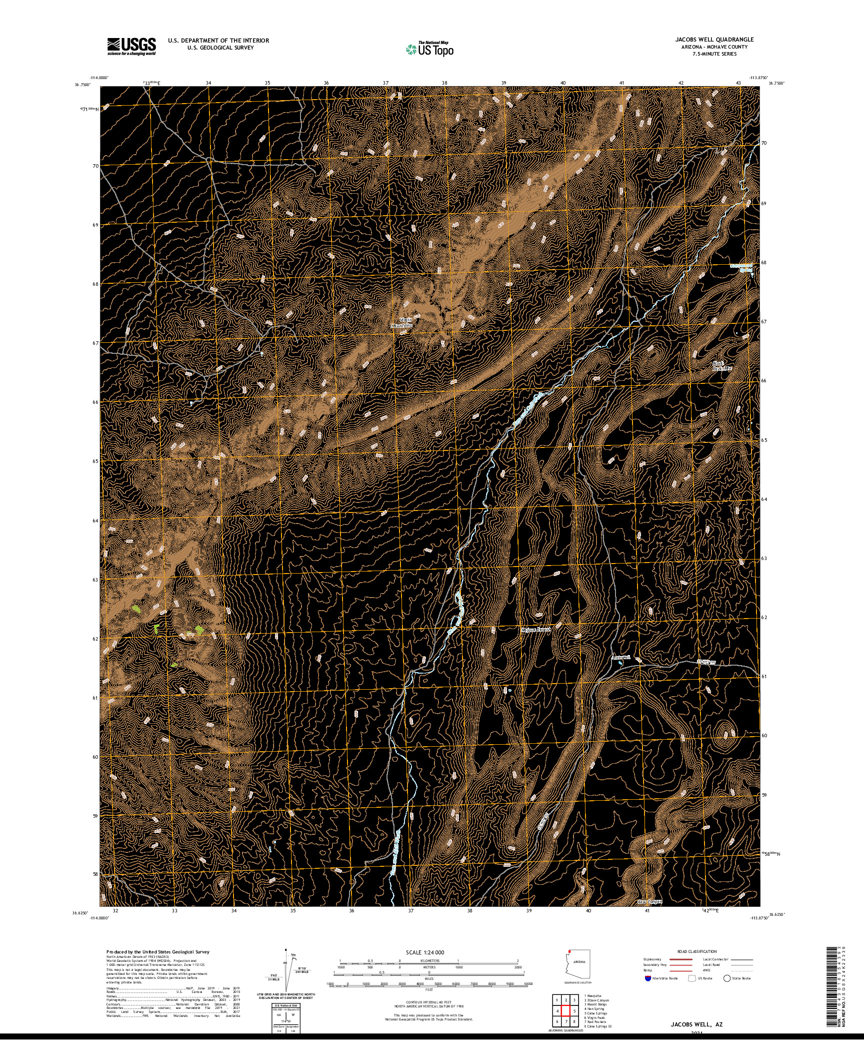 US TOPO 7.5-MINUTE MAP FOR JACOBS WELL, AZ