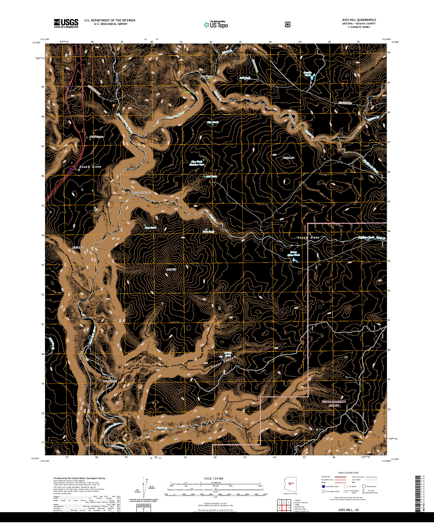 US TOPO 7.5-MINUTE MAP FOR JOES HILL, AZ