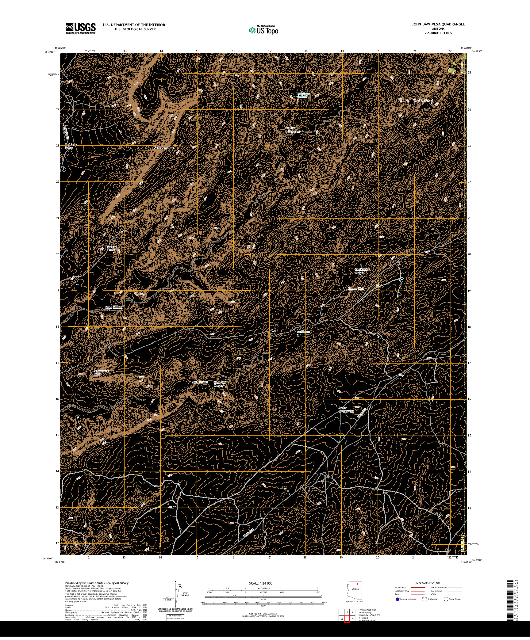 US TOPO 7.5-MINUTE MAP FOR JOHN DAW MESA, AZ