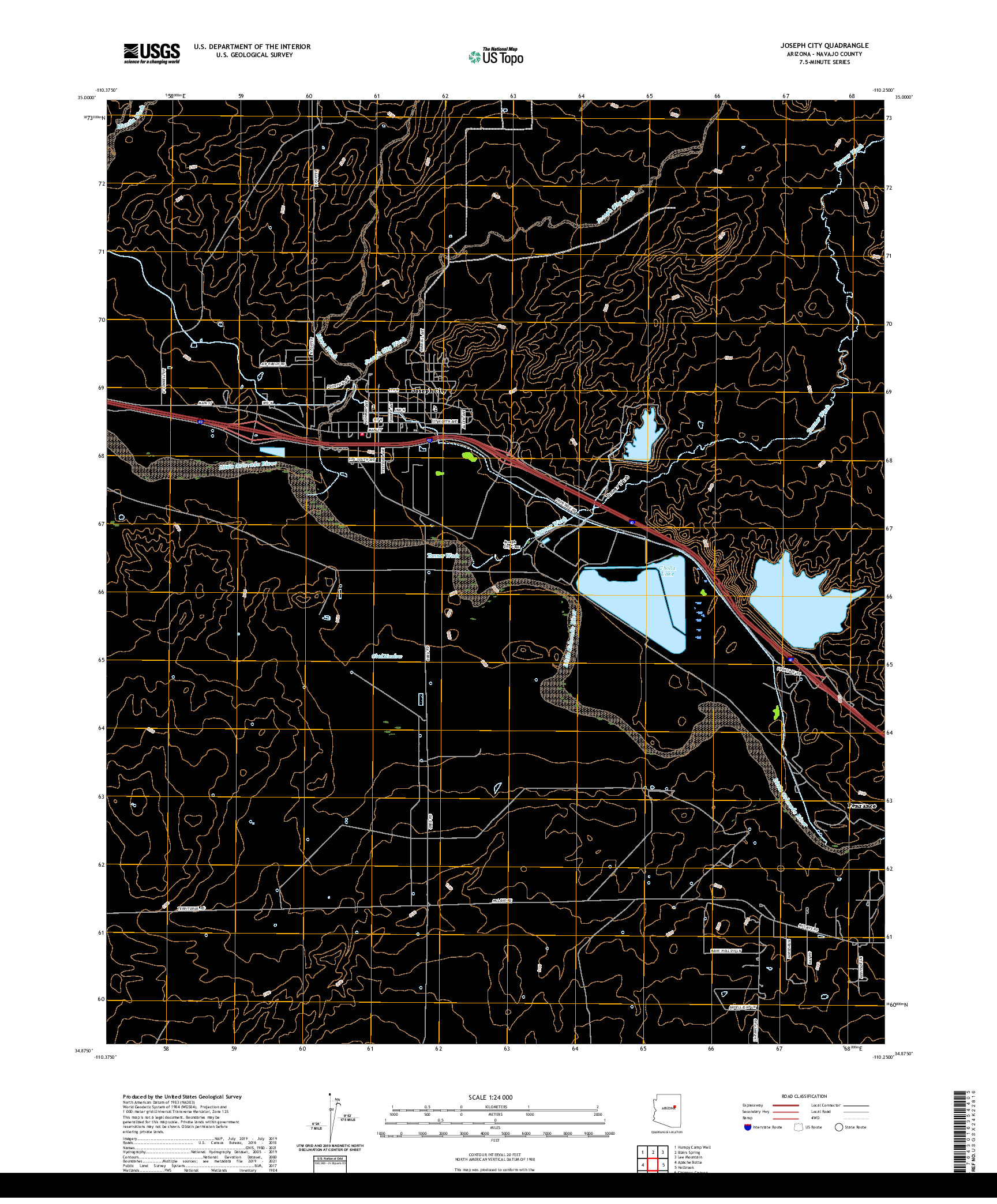 US TOPO 7.5-MINUTE MAP FOR JOSEPH CITY, AZ