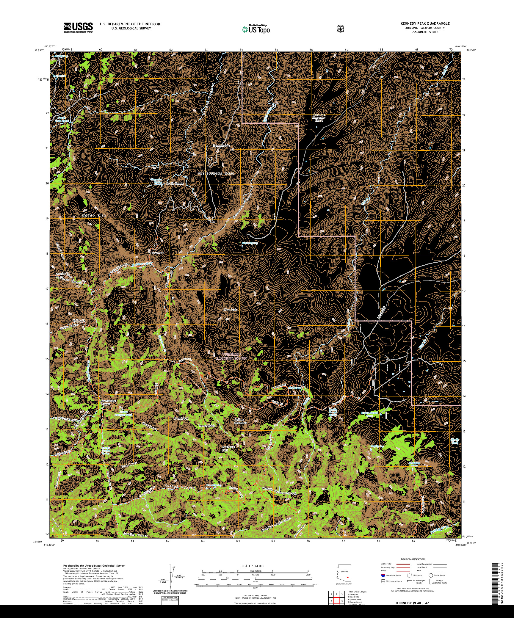 US TOPO 7.5-MINUTE MAP FOR KENNEDY PEAK, AZ