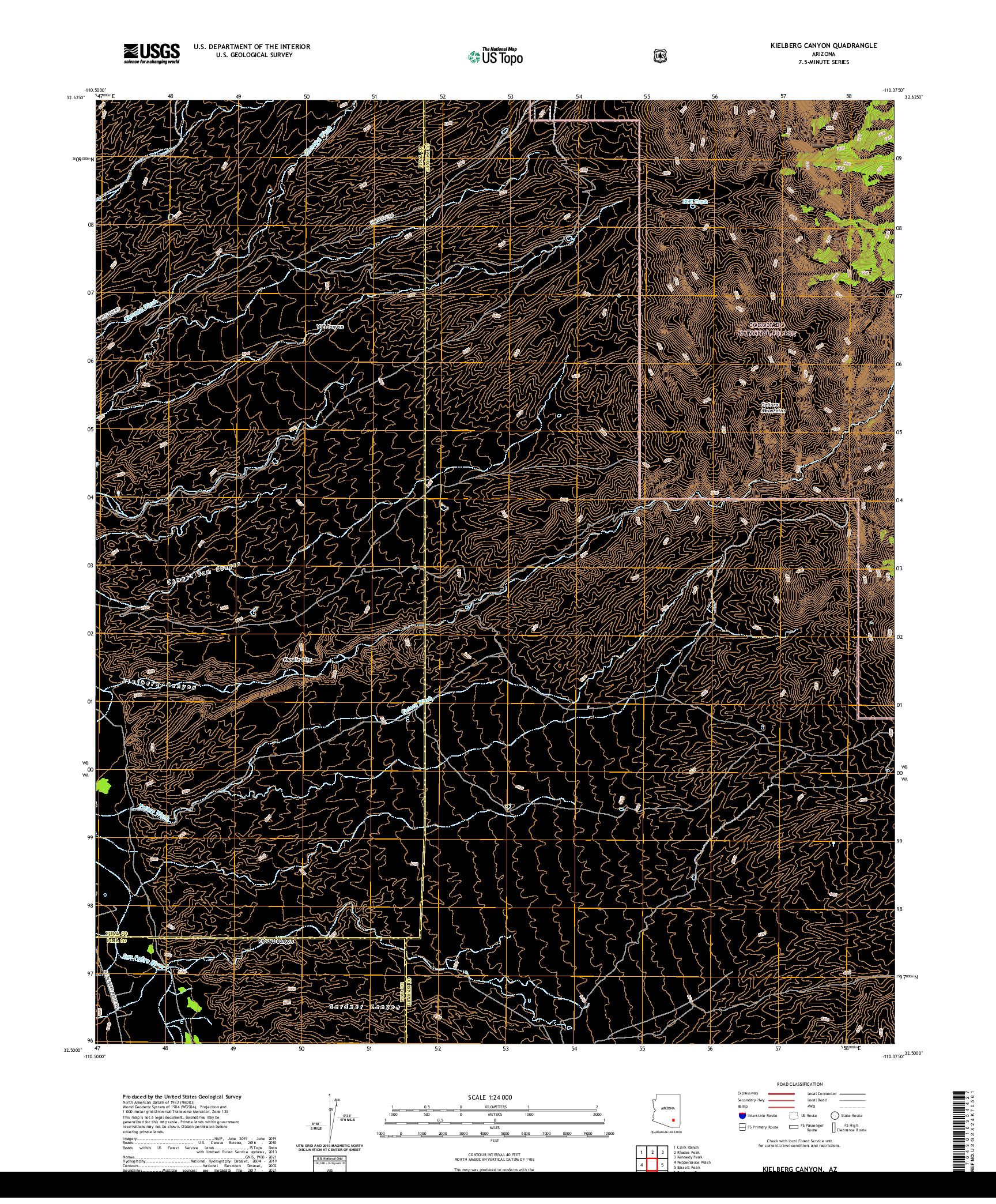 US TOPO 7.5-MINUTE MAP FOR KIELBERG CANYON, AZ