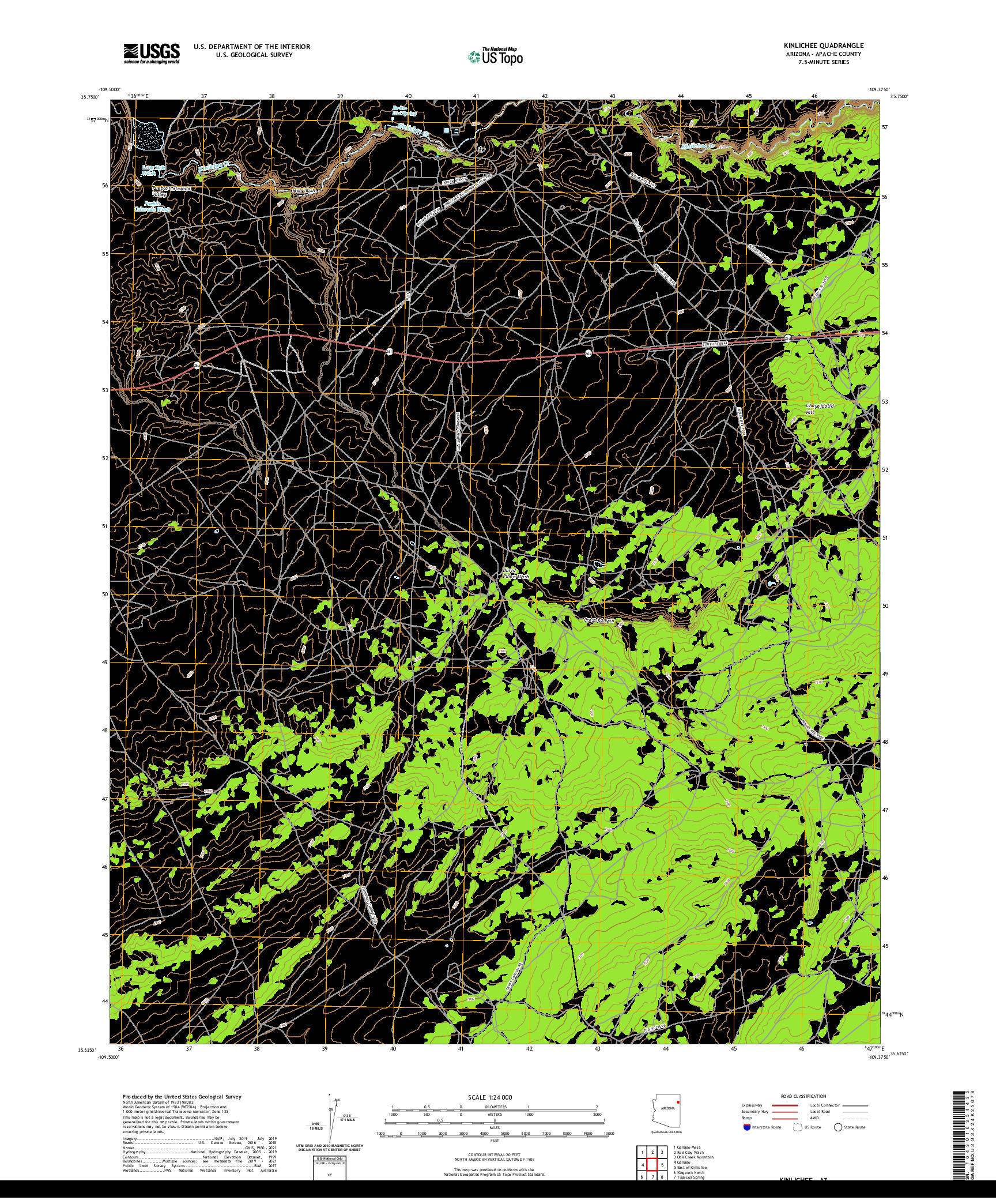 US TOPO 7.5-MINUTE MAP FOR KINLICHEE, AZ