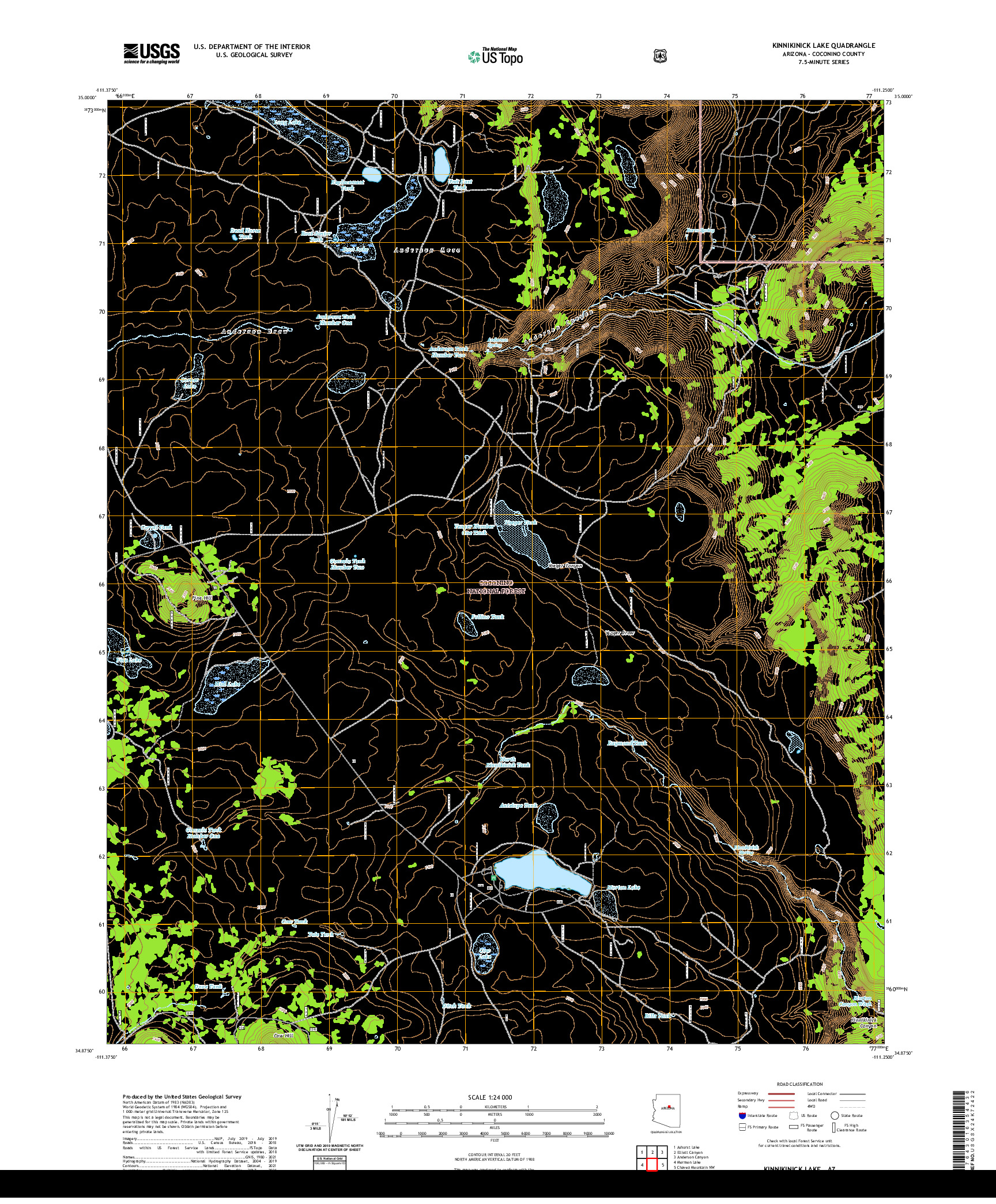 US TOPO 7.5-MINUTE MAP FOR KINNIKINICK LAKE, AZ