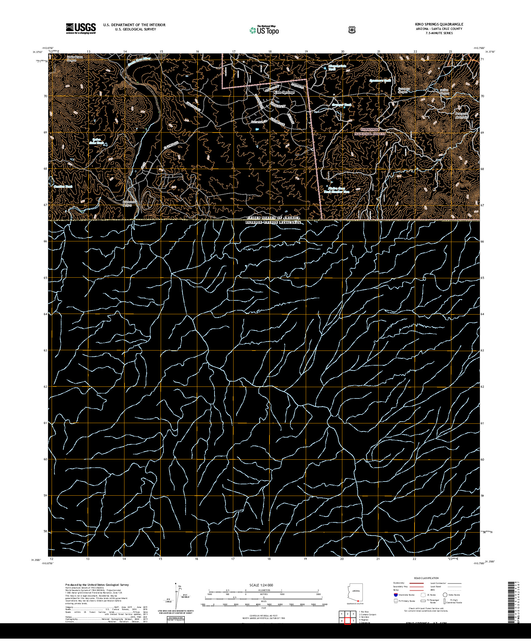 US TOPO 7.5-MINUTE MAP FOR KINO SPRINGS, AZ,SON